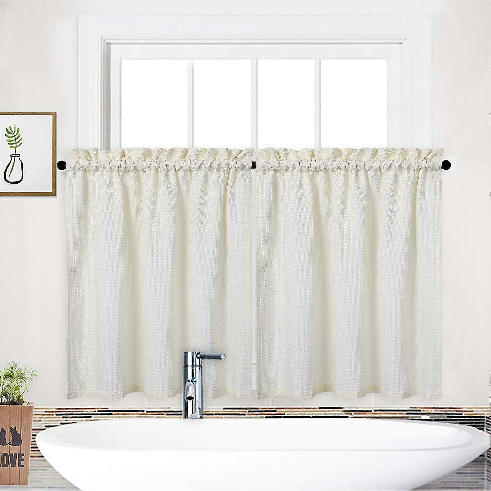 Waffle Textured Short Layer Bathroom Curtains Set of 2, 30" x 36", Durable Fabric, Modern Design, Versatile Colors