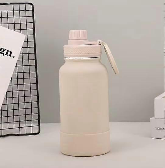Stainless Steel Water Bottle 1000ml with Magnetic Phone Holder, Insulated Travel Gym Bottle, Cream Color, CGK240311