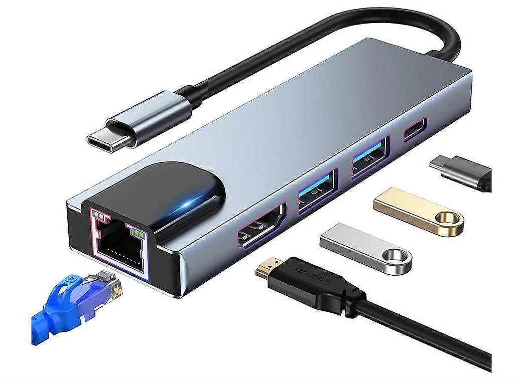 USB C Hub, 4K HDMI, RJ45 Ethernet, USB3.0, 100W PD, Compatible with MacBook Pro/Air, IPad Pro, IPad Mini 6, Surface Pro and More Type C Devices(Grey)