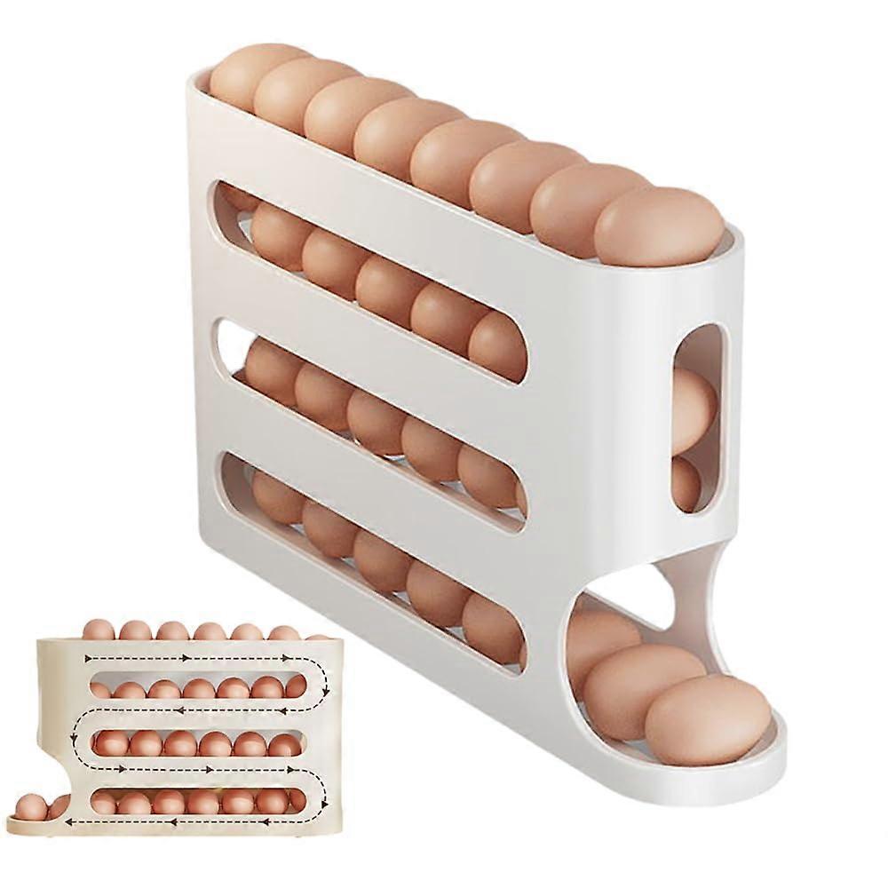 Automatic Rolling Egg Holder 4-Layer Tilted Design Slide Egg Storage Holder, Space-Saving Refrigerator Egg Roller, White