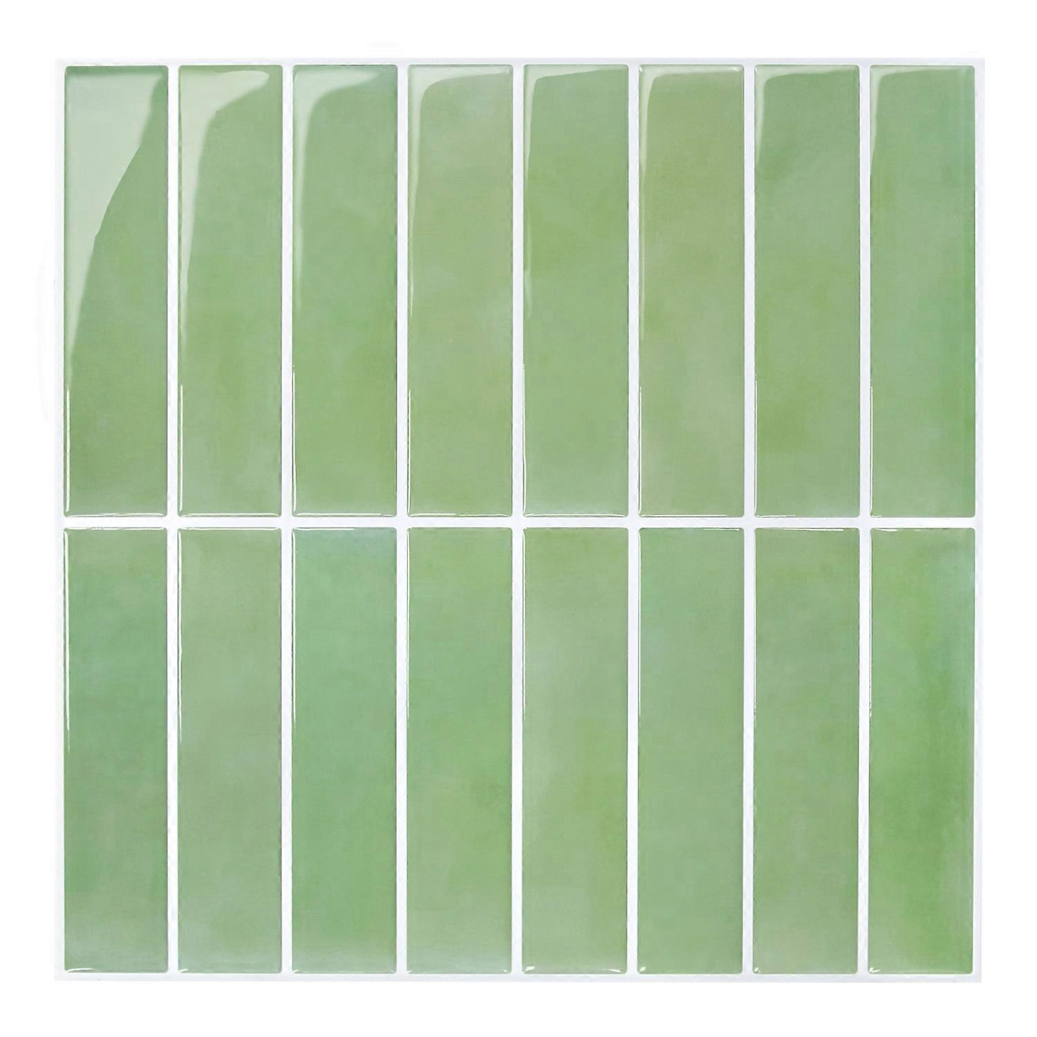 Sage Green 3D Self-Adhesive Backsplash Tiles, Glossy Waterproof & Heat Resistant Vinyl Wall Decor for Kitchen Bathroom Fireplace, 30x30cm (10Pcs)