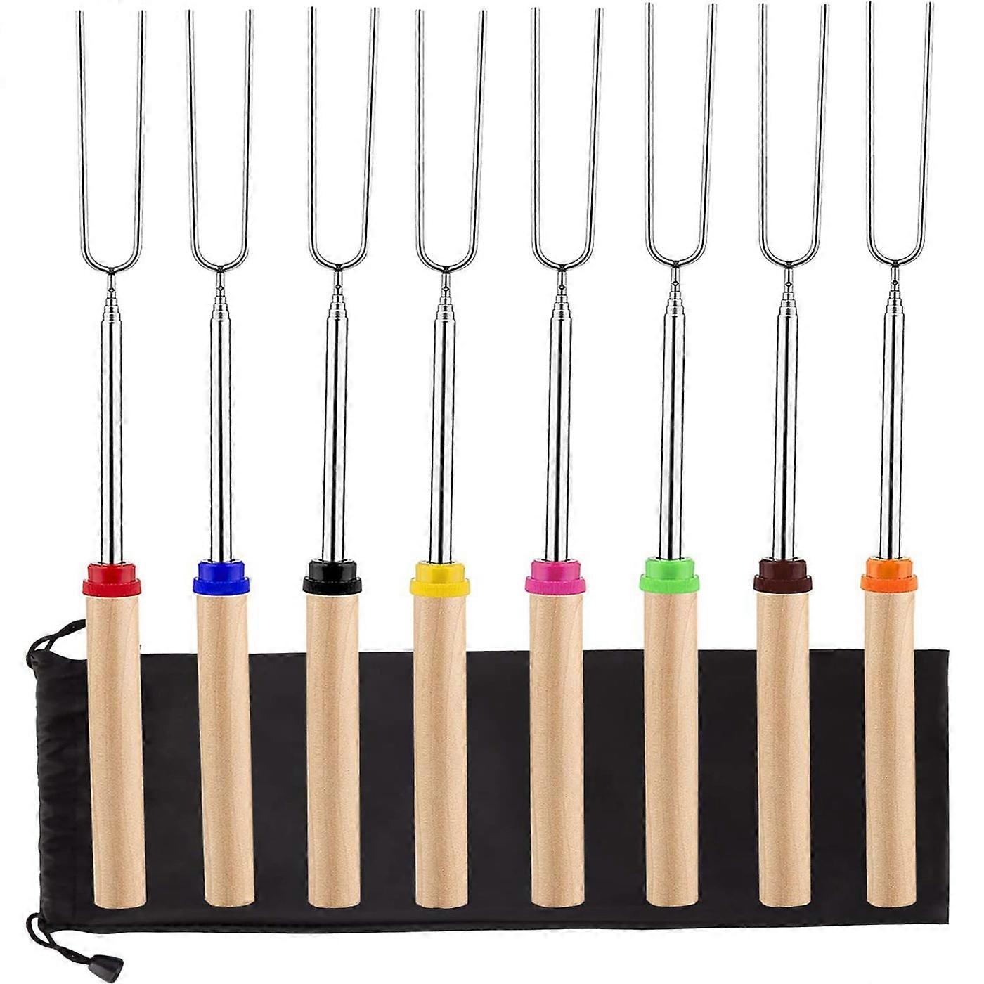 1124-7 Retractable Wooden Stick Marshmallow BBQ Fork, Spsc: Drawstring Bag