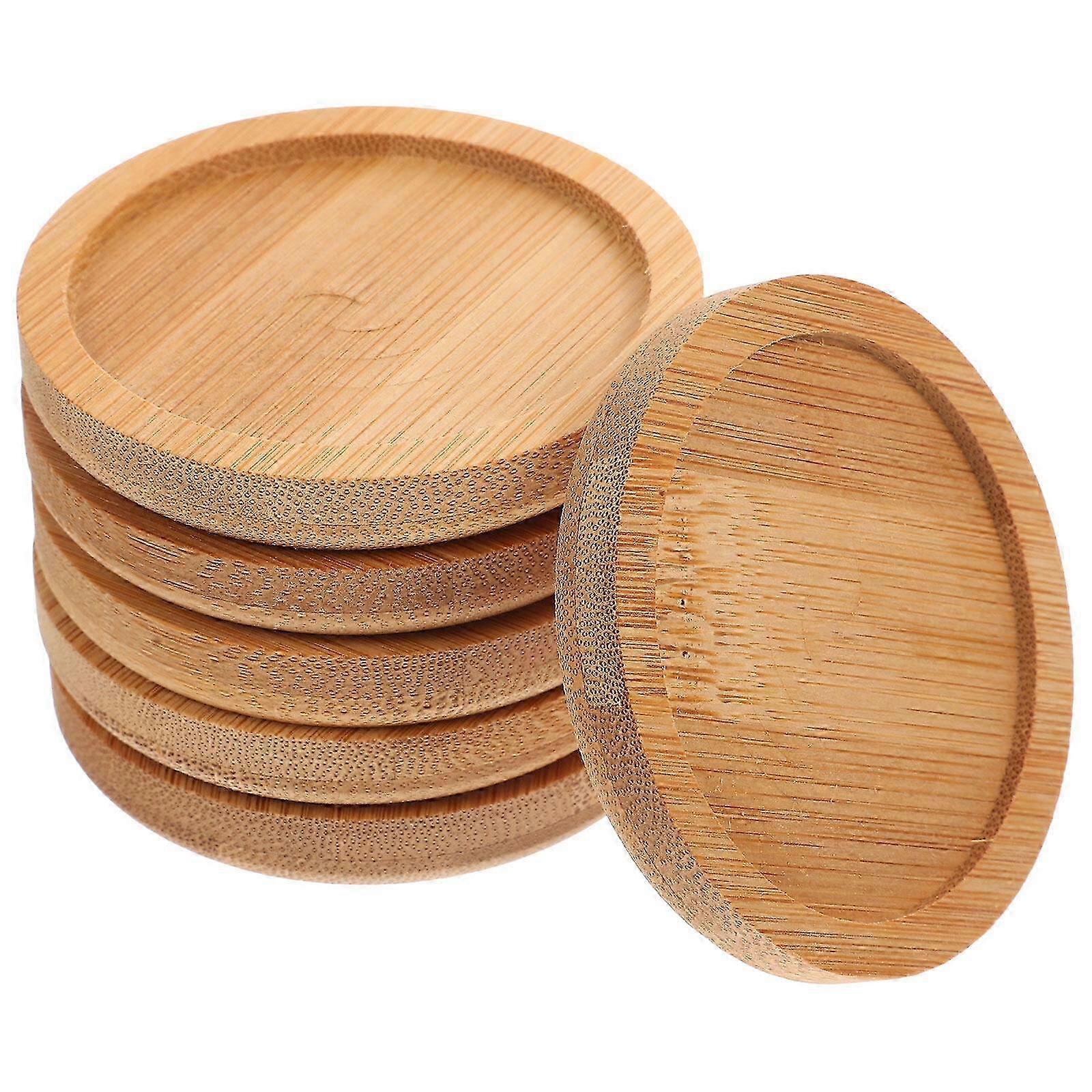 6PCS Round Bamboo Coasters for Drink Cup Coffee Mug