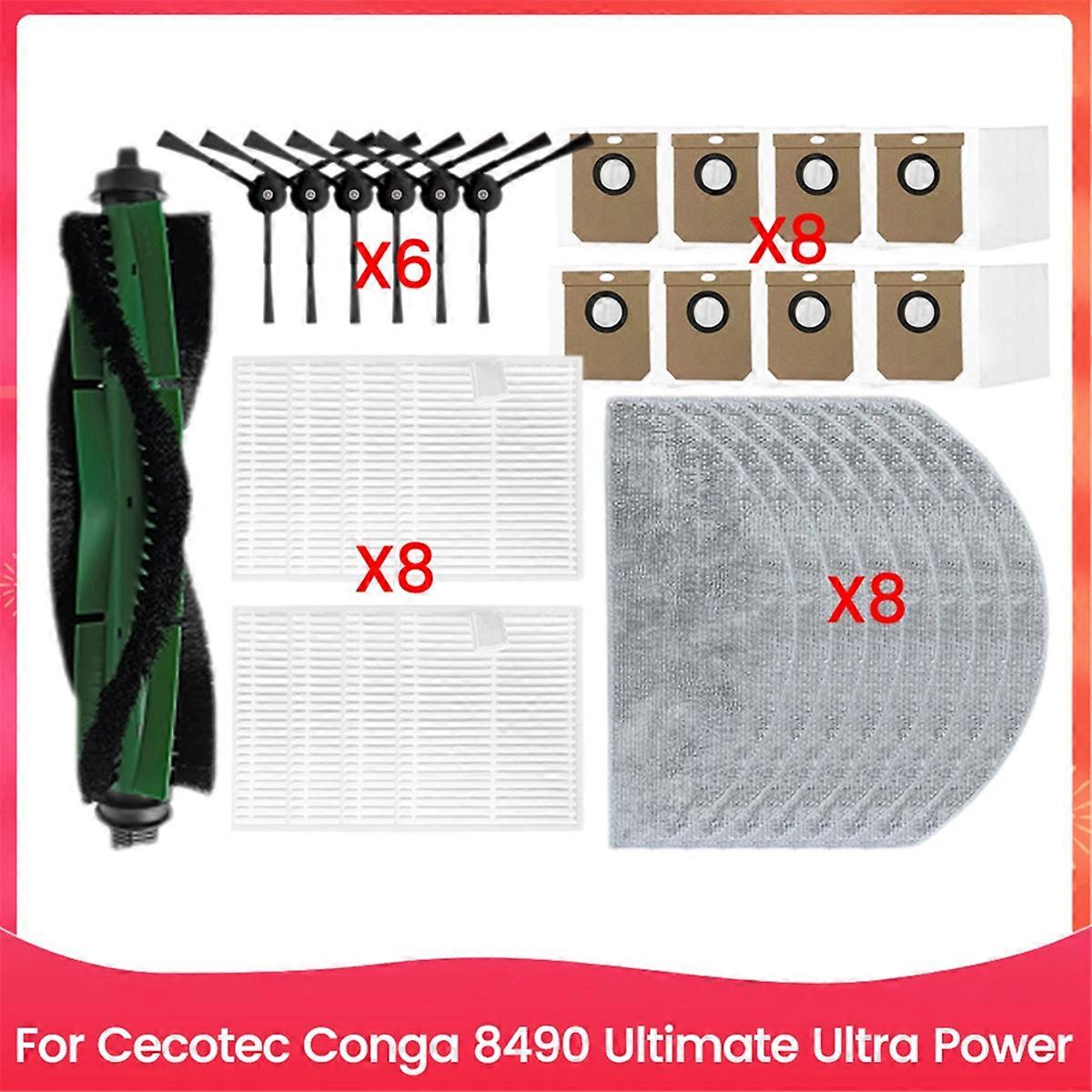 For Cecotec Conga 8490 Ultimate Ultra Power Spare Parts Main Brush Side Brush HEPA Filter Mop Cloth Dust Bag