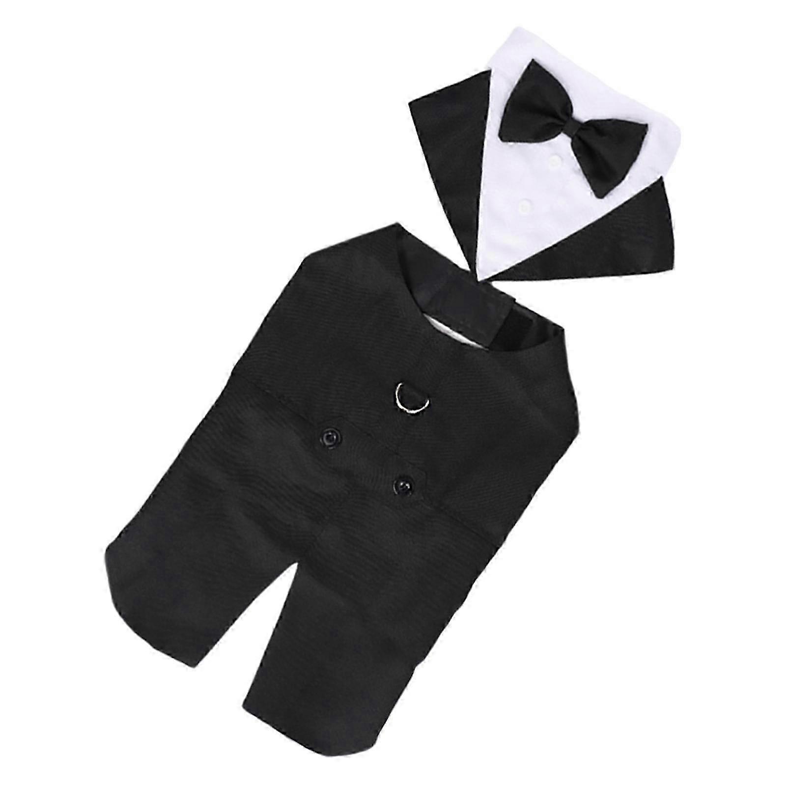 Small Dog Tuxedo Suit & Bandana Set with Bow Tie, Adjustable Formal Puppy Apparel Outfit, Size S