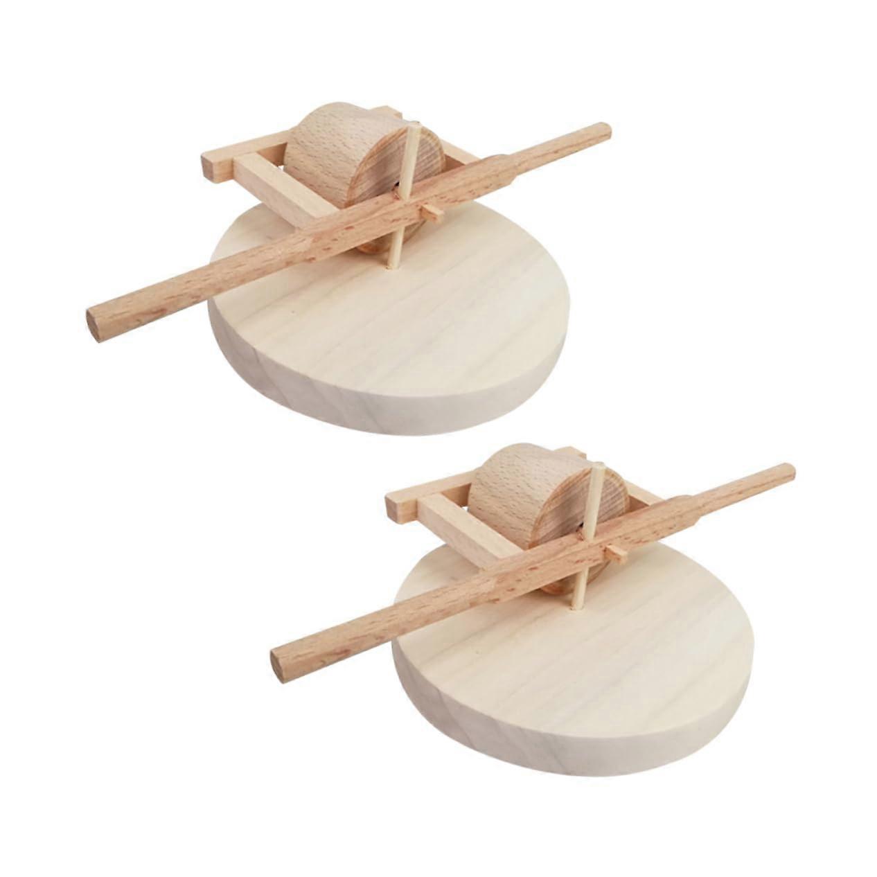 Miniature Millstone Models Set of 2 Wooden Decor for Home and Garden Safe Toy Size 4 Inch Rustic Style