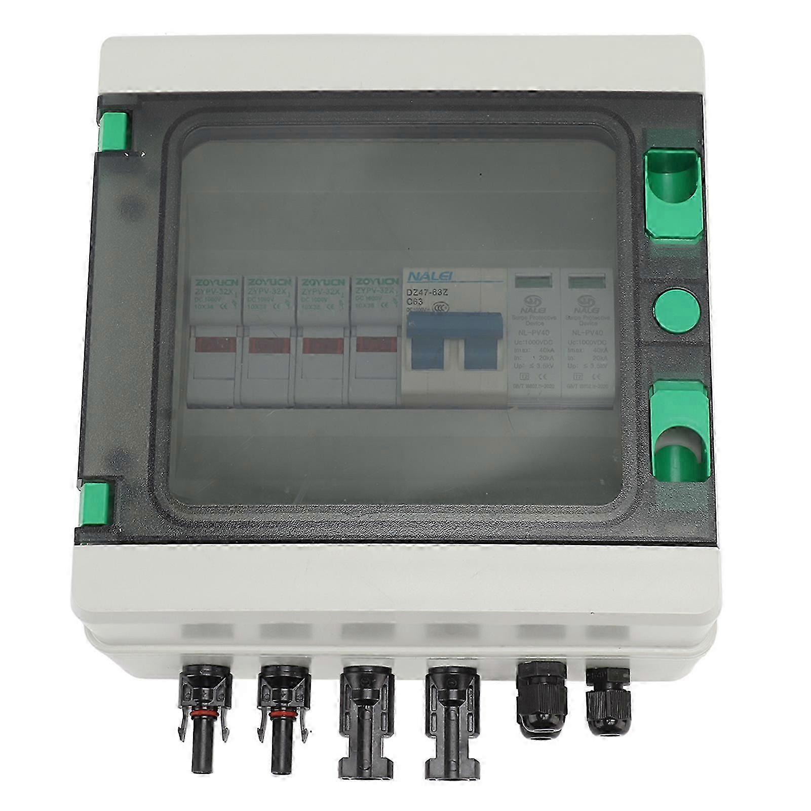 Solar PV Combiner Box 2 String Plastic 15A Fuse Lightning Protection Circuit Breaker 2 In 1 Out DC1000V IP65 Waterproof