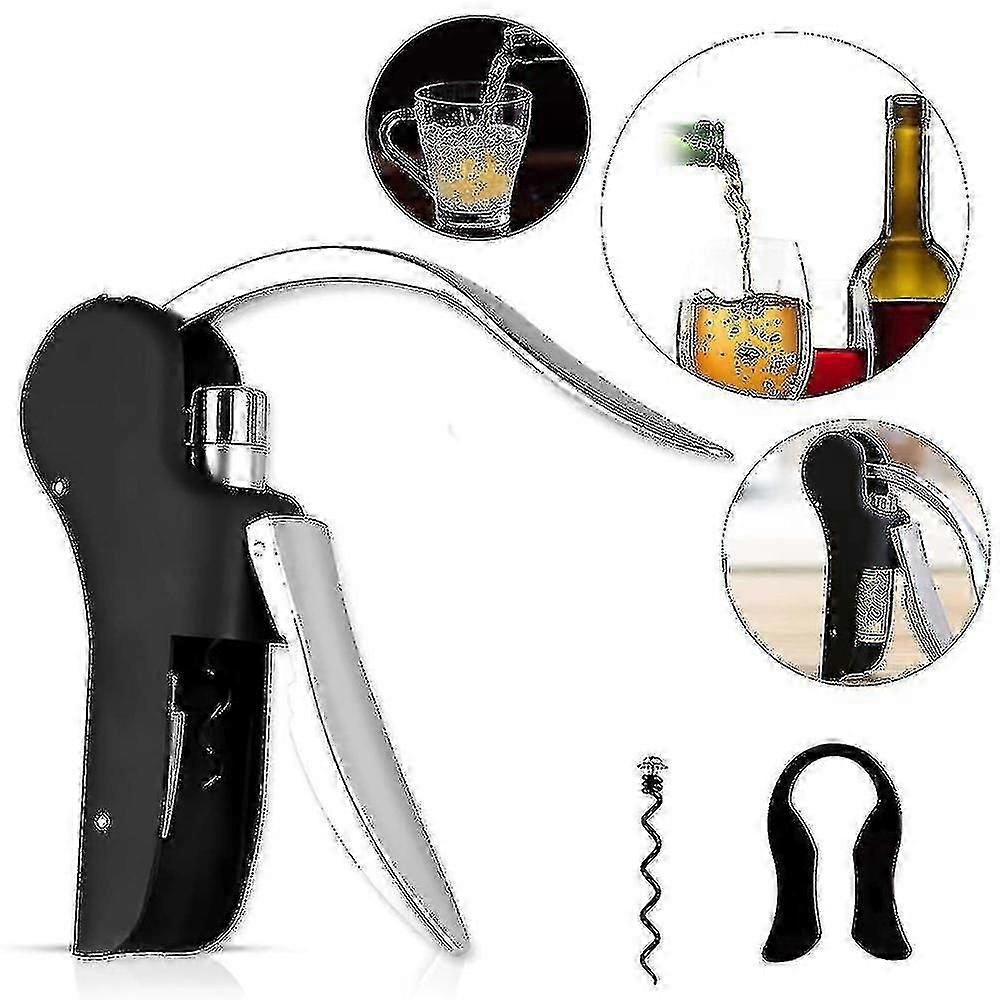 Aluminum Alloy , Wine Opener Compact Vertical Wine Bottle Opener With Foil Cutter,wine Stopper And Extra Spiral - J