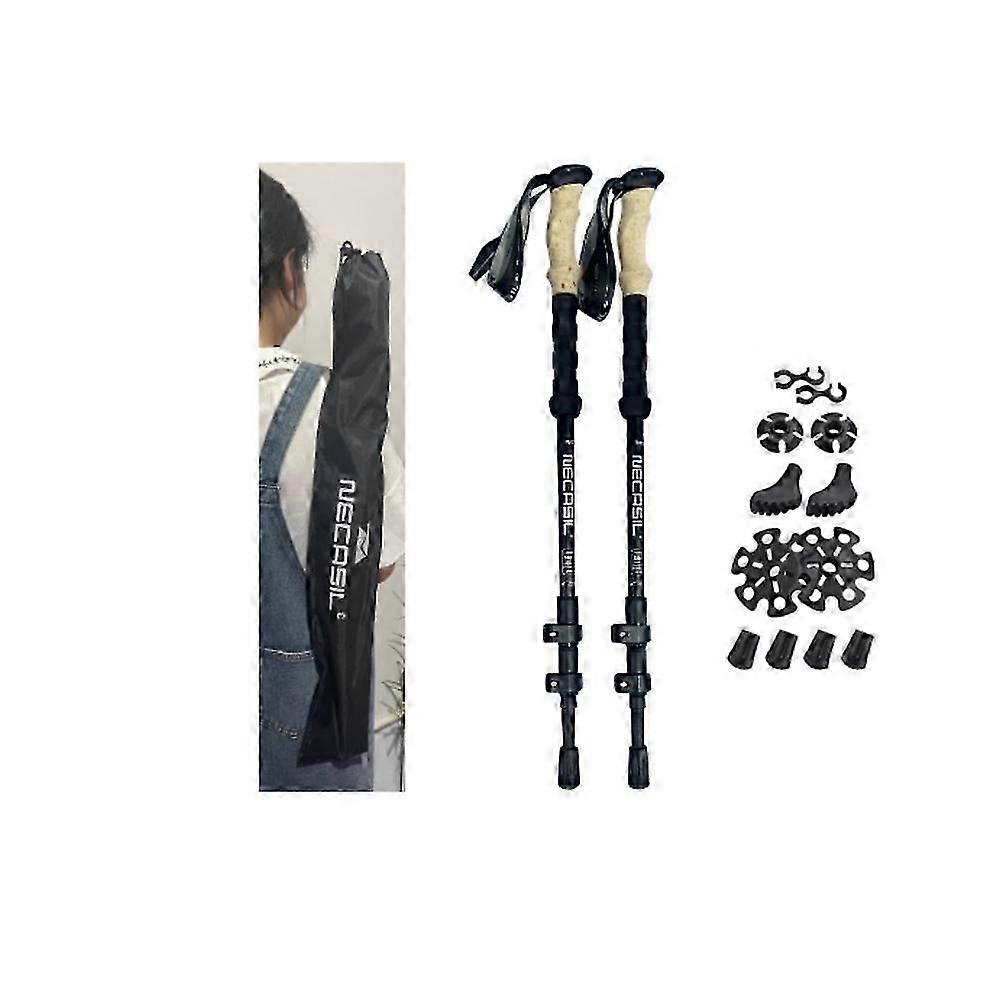 Walking Trekking Poles 2pcs Carbon Fiber Collapsible Telescopic Sticks Lightweight Walking Hiking Stick Climbing Stick
