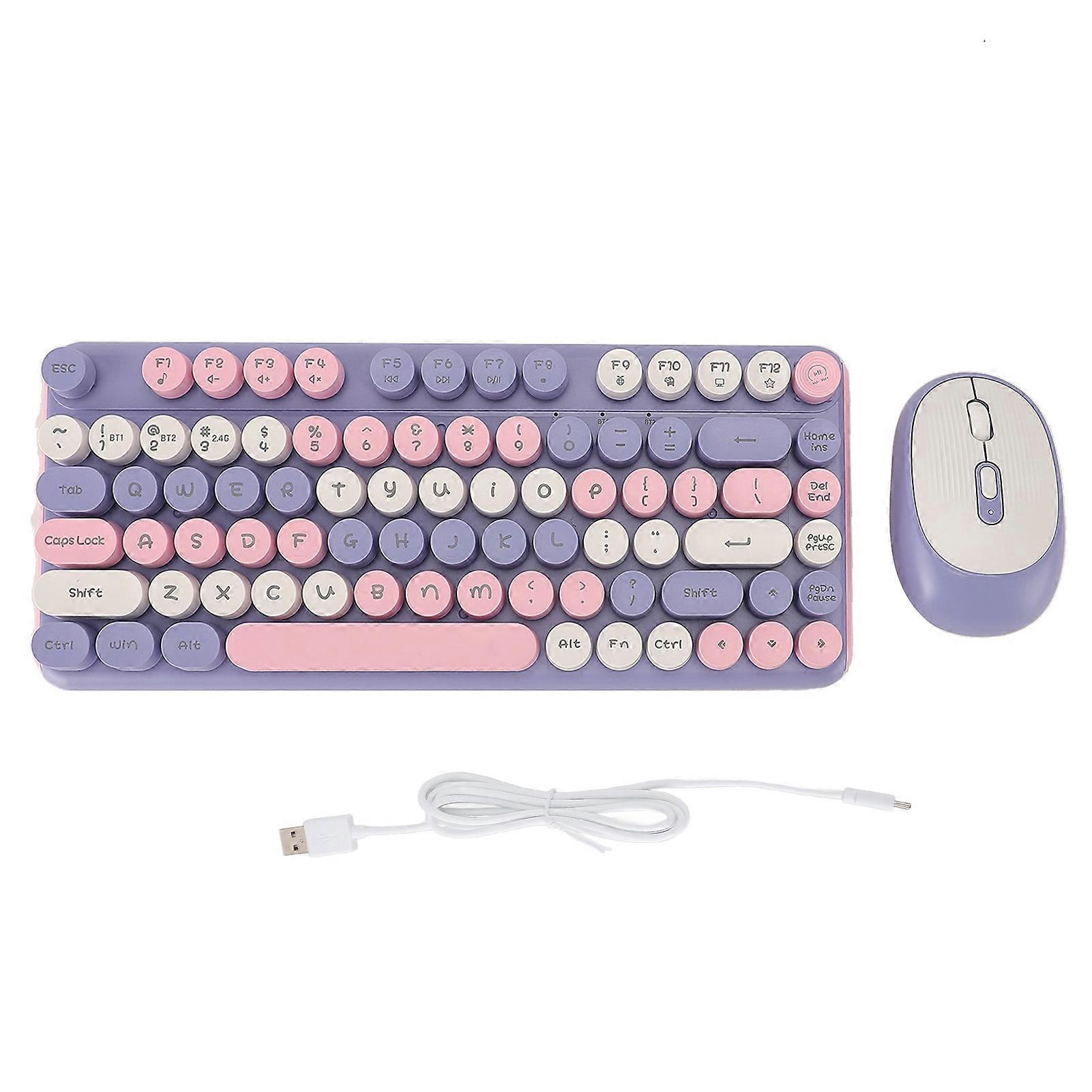 2.4G Bluetooth Wireless Keyboard Mouse Combo Retro Colorful Quiet Set for Desktop