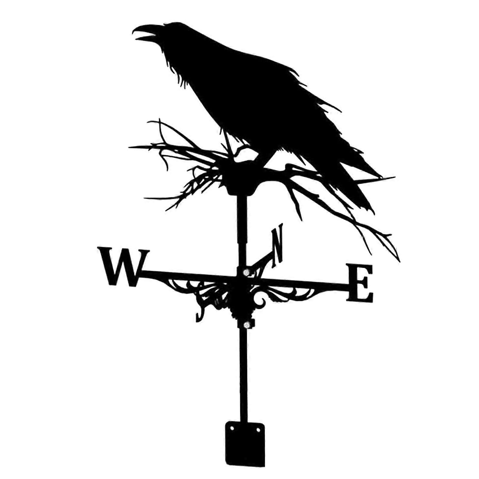 Decorative Wind Direction Indicator, Durable Metal Vane, Crow Design, Weather-Resistant Garden Holder