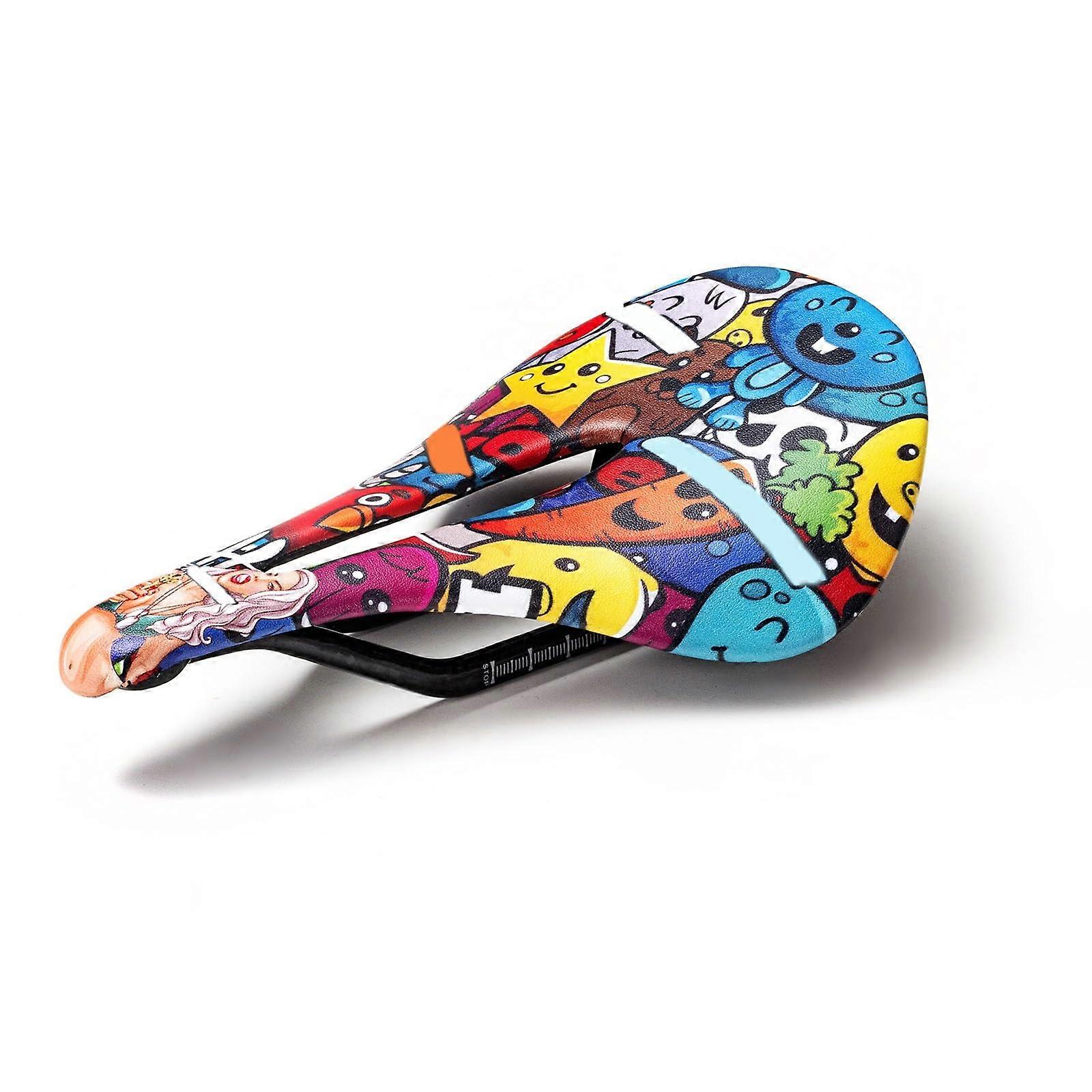 Carbon Fiber Bicycle Seat Cushion, Breathable Comfortable Shock-Absorbing Saddle with Custom Design for Road Bikes (B)