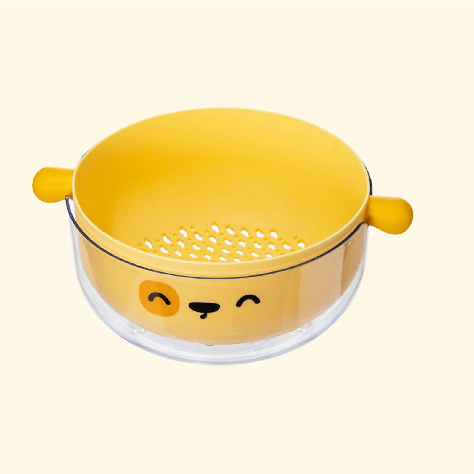 Double Layer Colander Bowl Set Large Capacity TPR Handle Fruit Vegetable Washing Bowl Strainer Basket Dog Yellow 