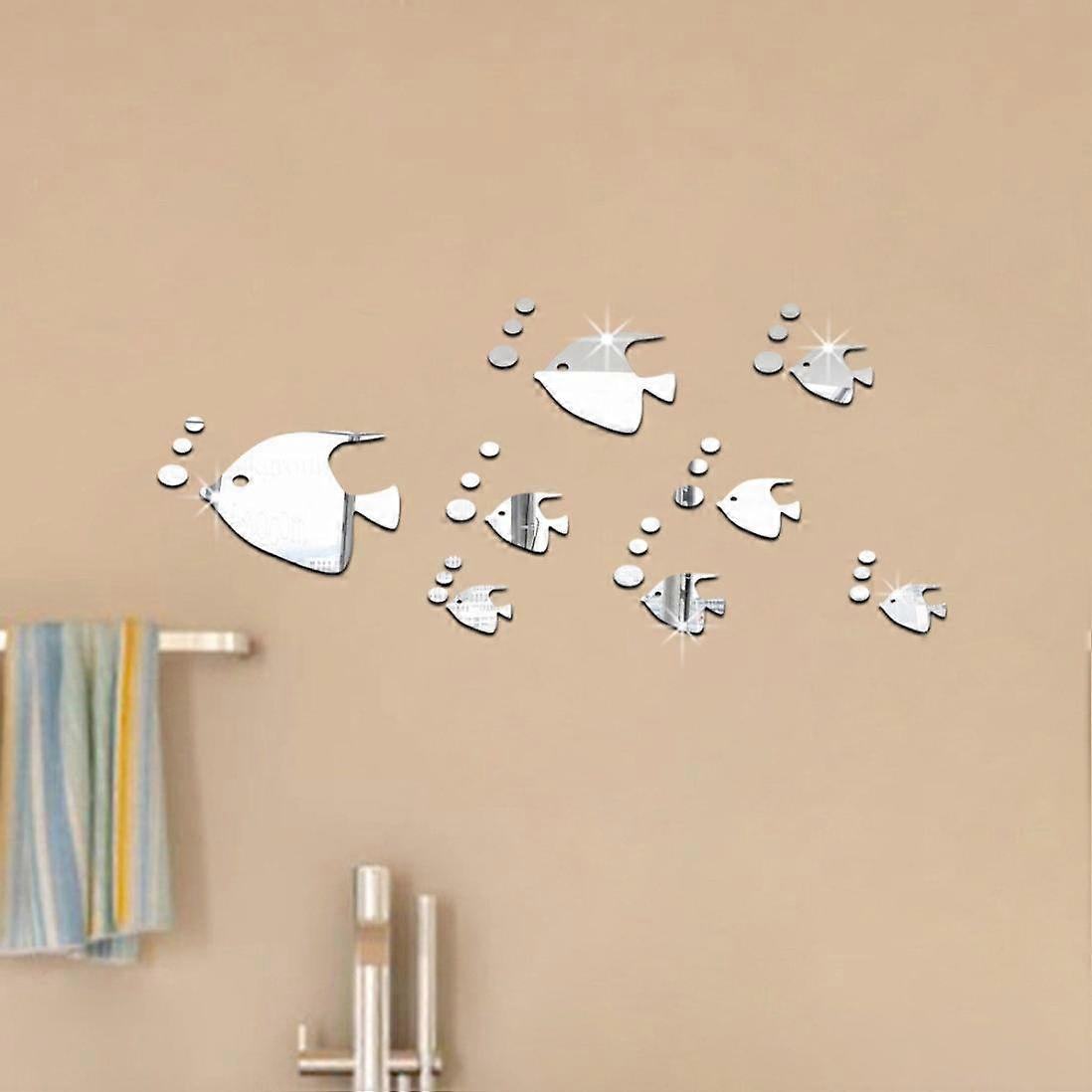 Wall Stickers Sea Life Bubble Wall Sticker 3D Mirror-Effect Mural DIY Removable Silver