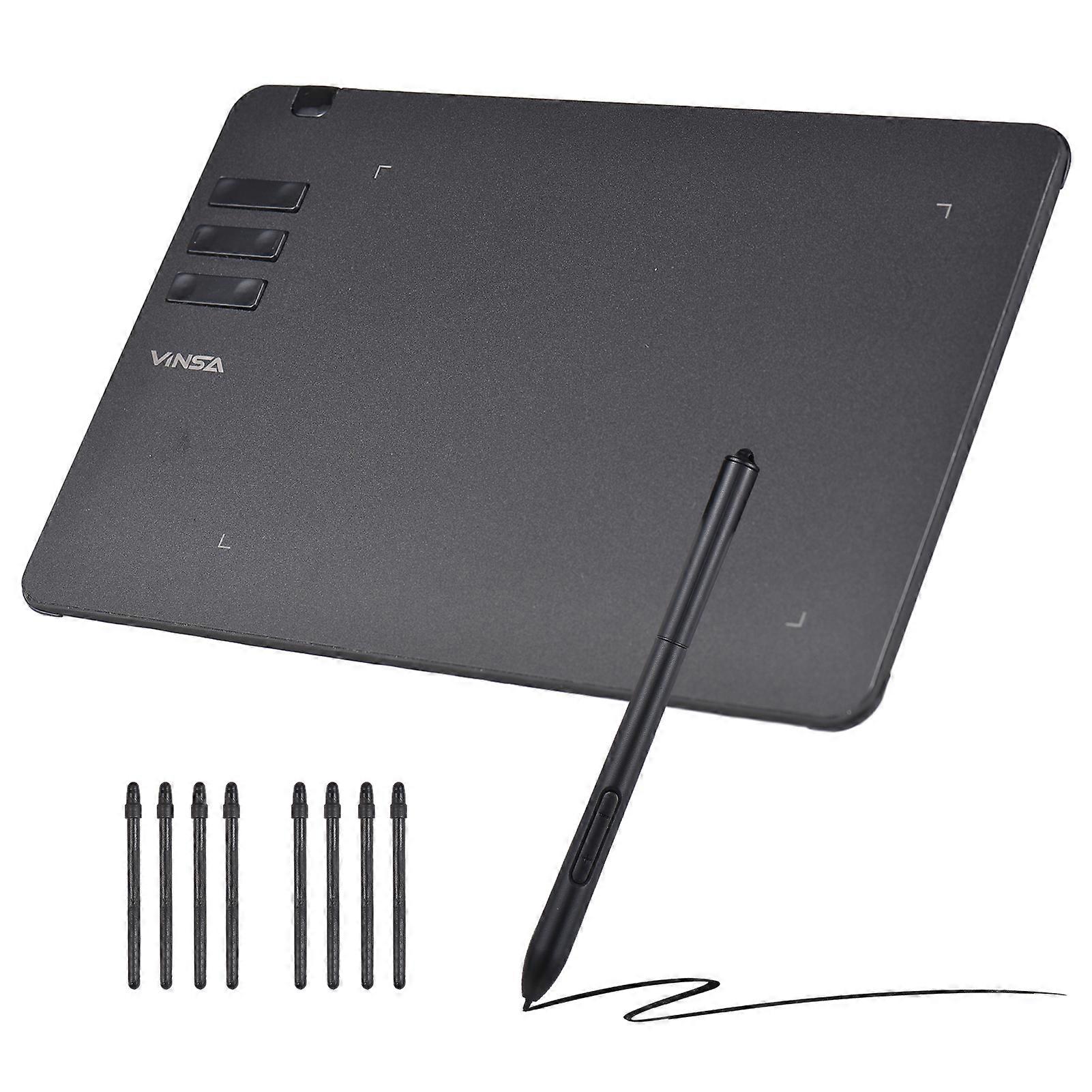 VINSA T605 Graphics Drawing Tablet Ultra-thin Art Creation Sketch with No-Battery Stylus 8 Pen Nibs 8192 Levels Pressure 6 Customized Shortcut Keys C