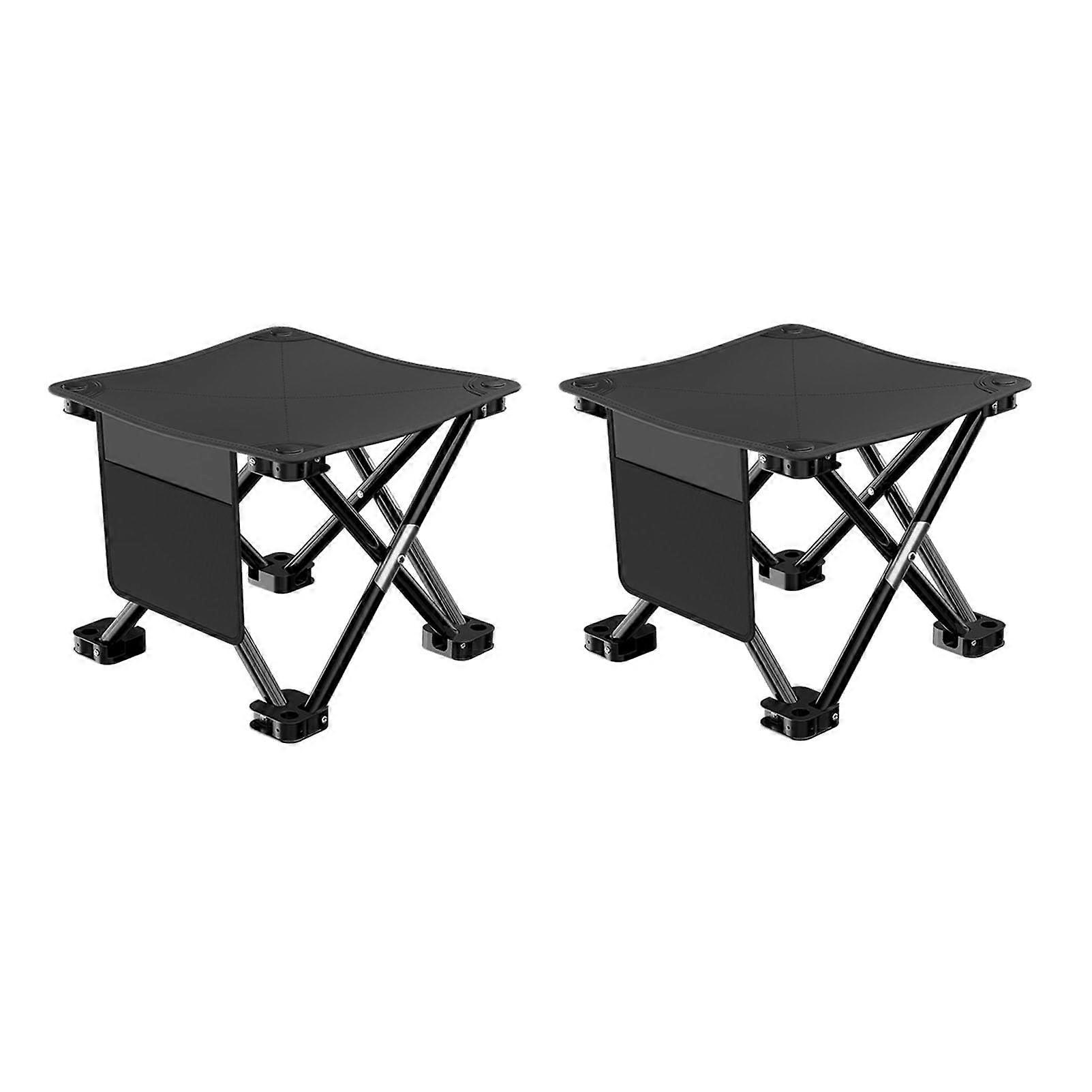 Pack of 2 Camping Stools, Folding for Outdoor Use, 33x33cm Black