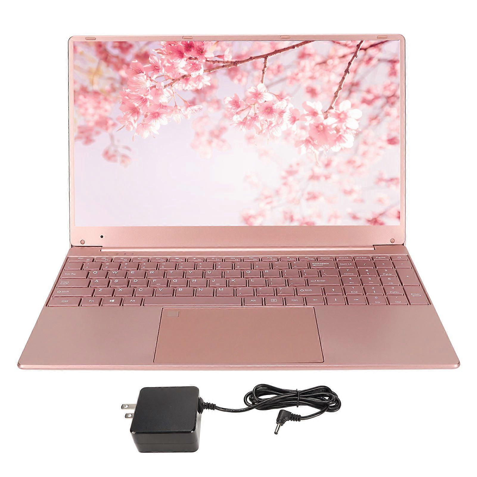 15.6in Laptop for Intel N5095 CPU Pink Mini Laptop for Window11 with Fingerprint Keypad Backlight Keyboard 100‑240V 12G 128G US Plug