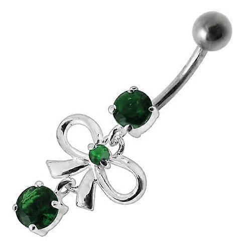 Fancy Bow Shape Jewelled Dangling Navel Ring