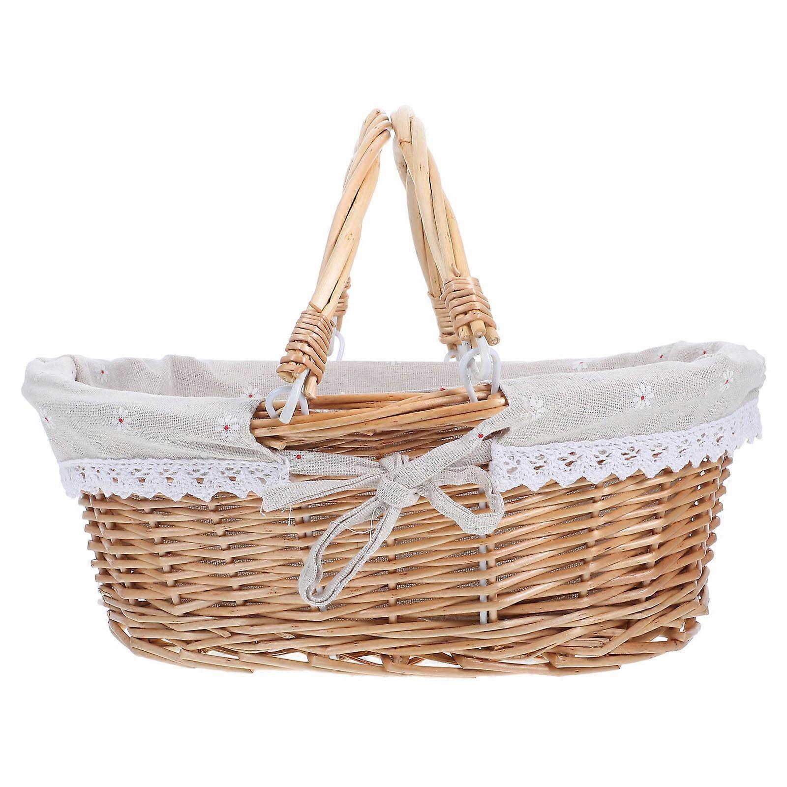 Rustic Picnic Basket Wicker Basket For Kitchen Counter Storage And Fruit Display 32.00X25.00X14.00CM 1Pcs