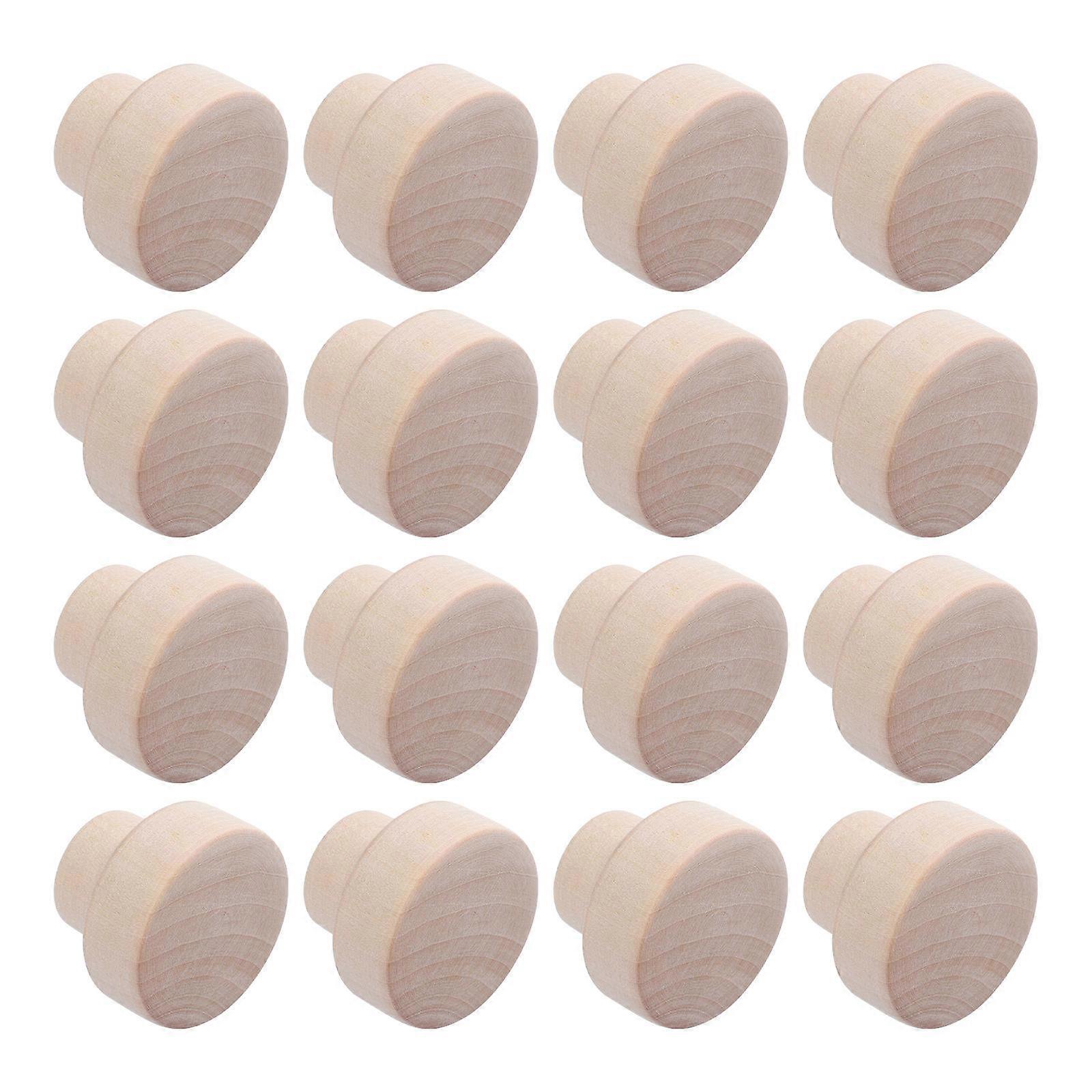 Furniture Pull Knobs Round Door Pulling Handles Simple Modeling Wood Color 16Pcs