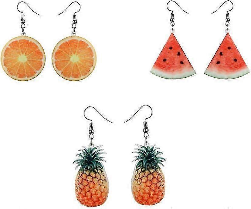 Fruit Earrings Set - Pineapple Orange Watermelon Acrylic Hoops