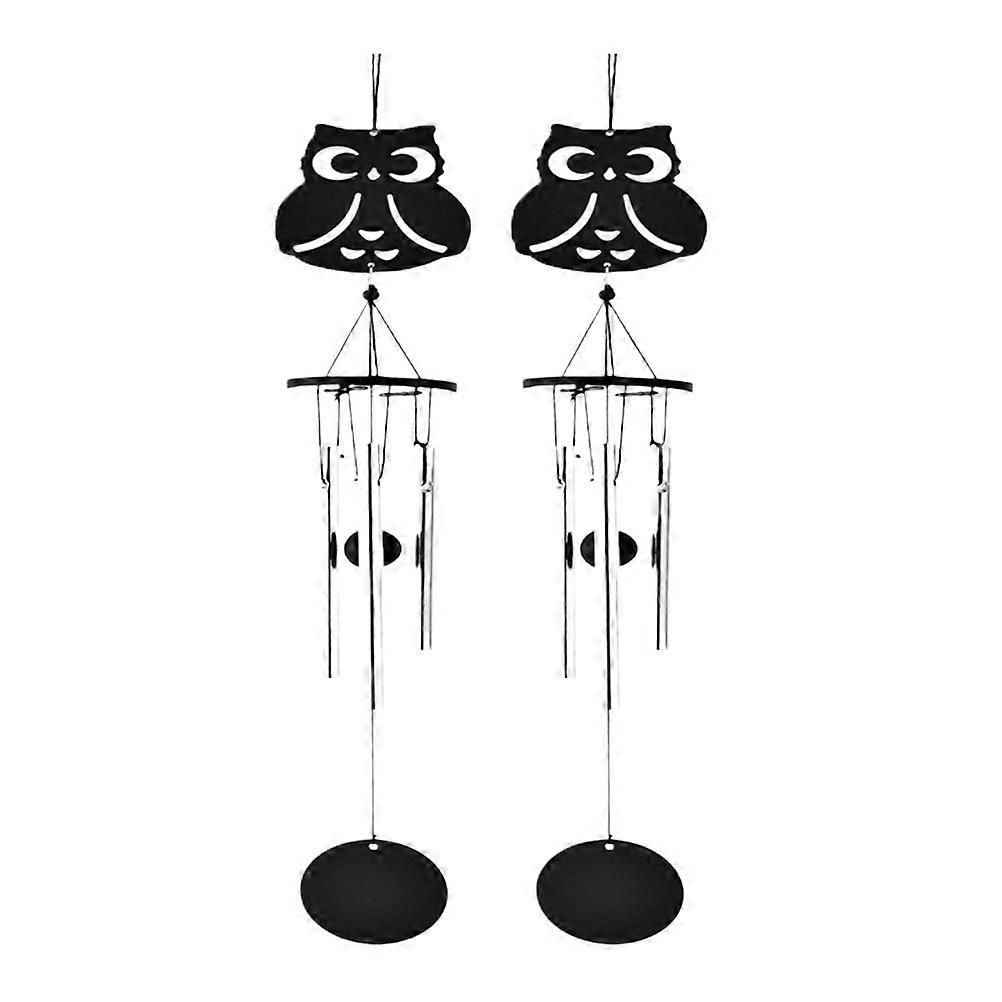 Wind Bell Window Decors Owl Wind Chime Unique Design Metal Black 38X7.5cm 2Pack