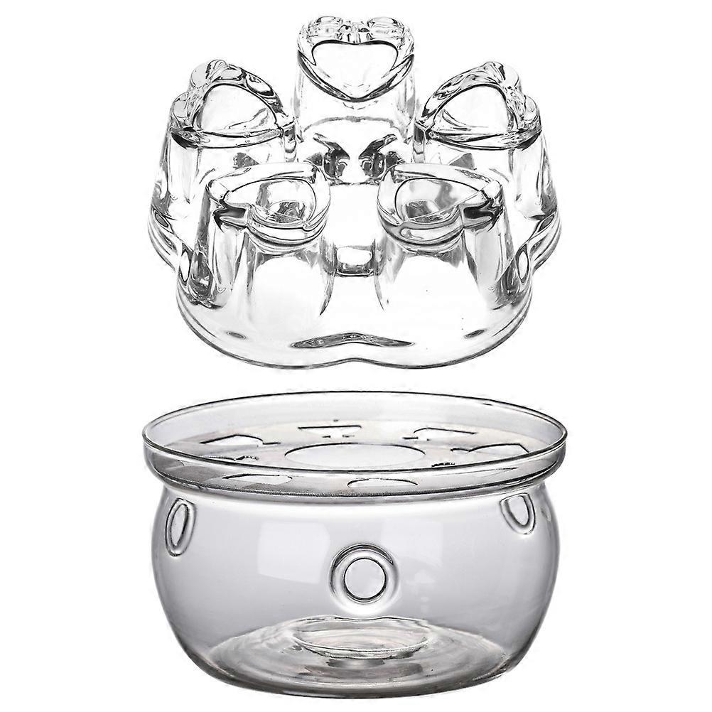 Multi-Function Tea Warmer Glass Teapot Heater Office Use Heart-Shaped Base Simple Style 2Pcs
