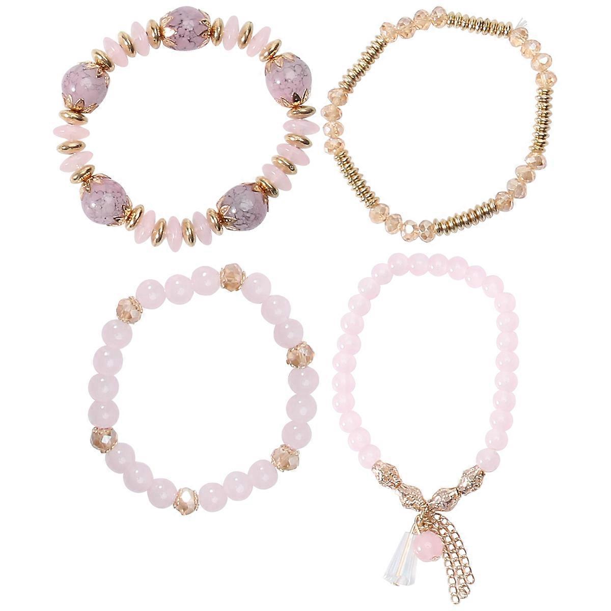 Tassels Bracelet Adjustable Size Round Shape Pink Color 1Pack