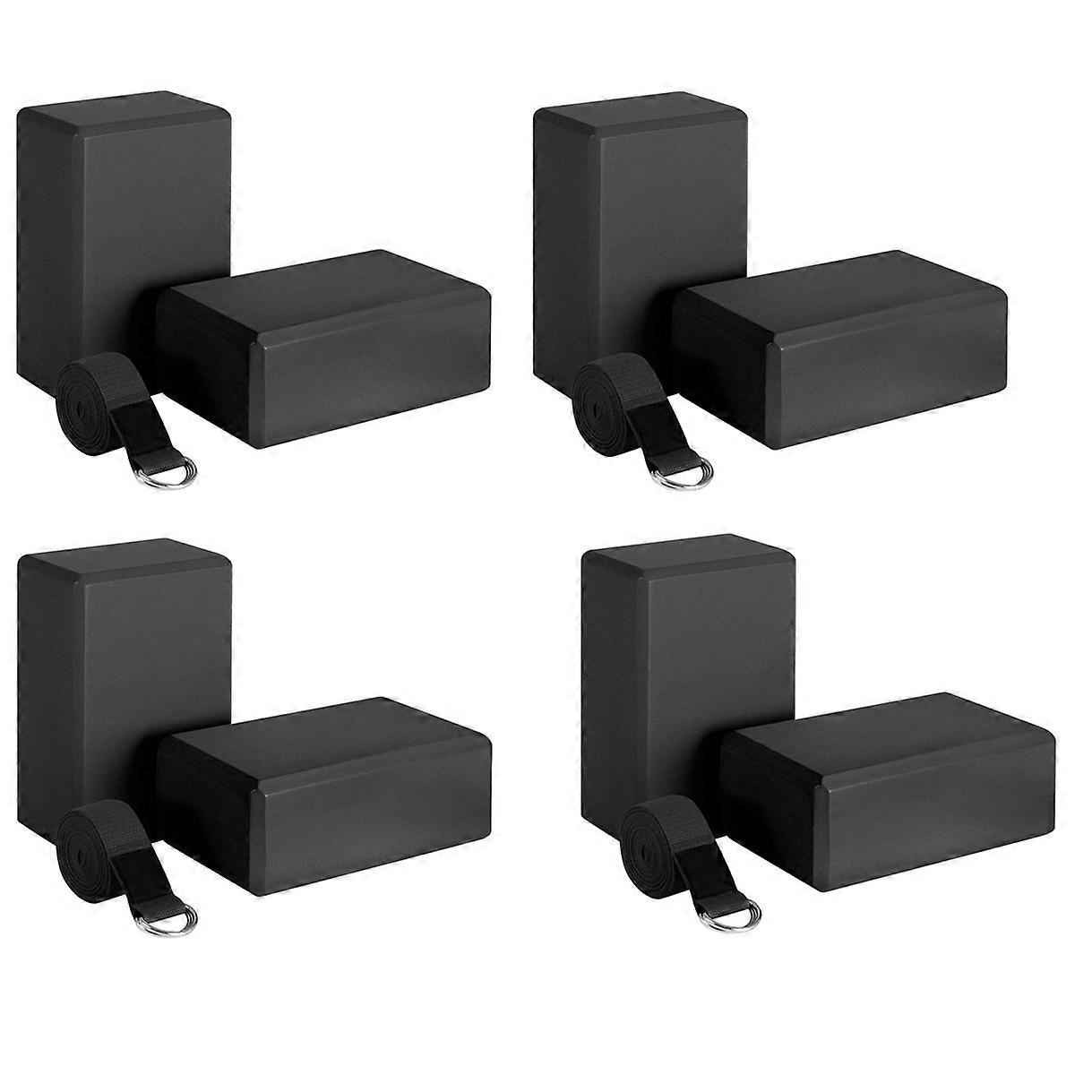 Yoga Block and Yoga Strap Set Universal Stretching Workouts Black
