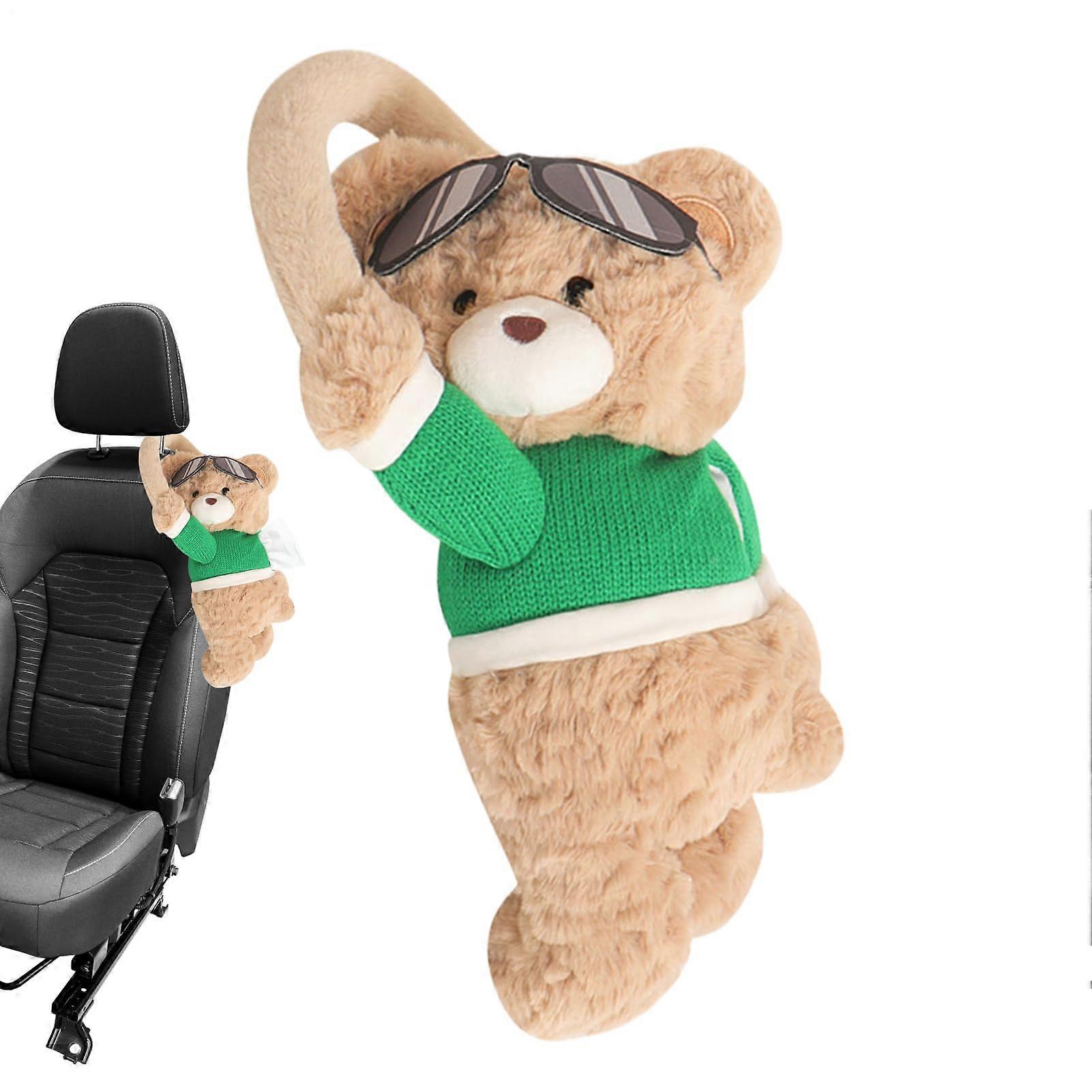 Auto tissue holder  Plush bear car tissue box – Plush bear napkin holder with sunglasses, soft car organizer for automotive,  and women