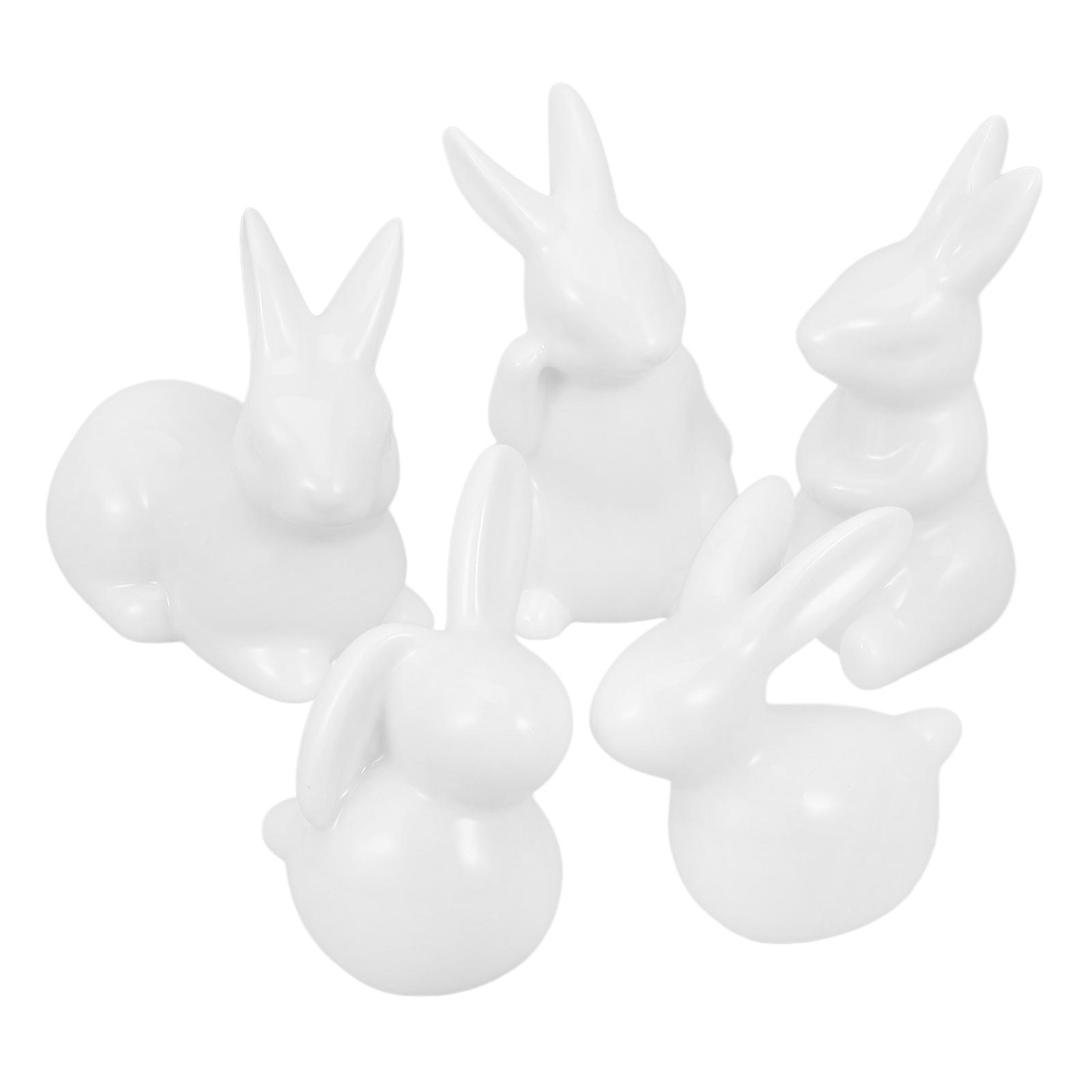 White Rabbit Figurine Ceramic Ornaments Study Room Decoration 5Pcs