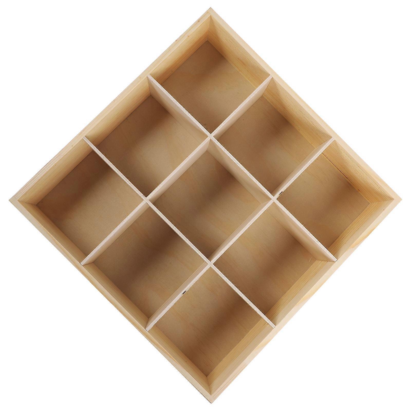 Small Compartment Organizer Box Wooden Storage Box Desktop Organization 12.7X12.7X3.1in 1Pack