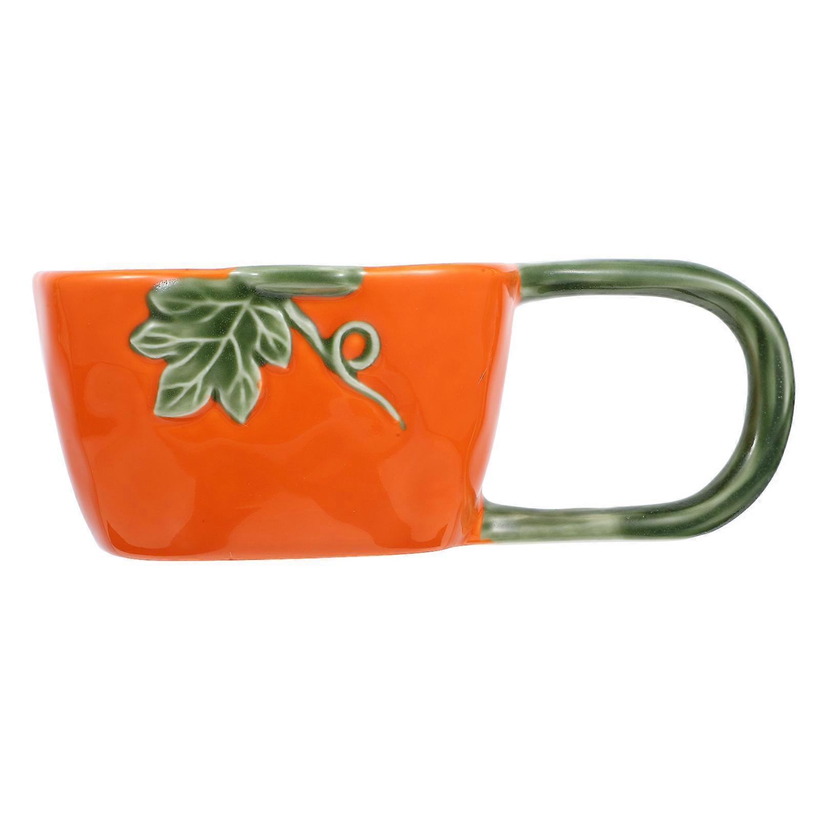 Ceramic Pumpkin Milk Mug with Large Handle, Halloween Drinking Cup for Coffee Tea, Lightweight Smooth Inner Wall Mug for Home Office Dorm Use,