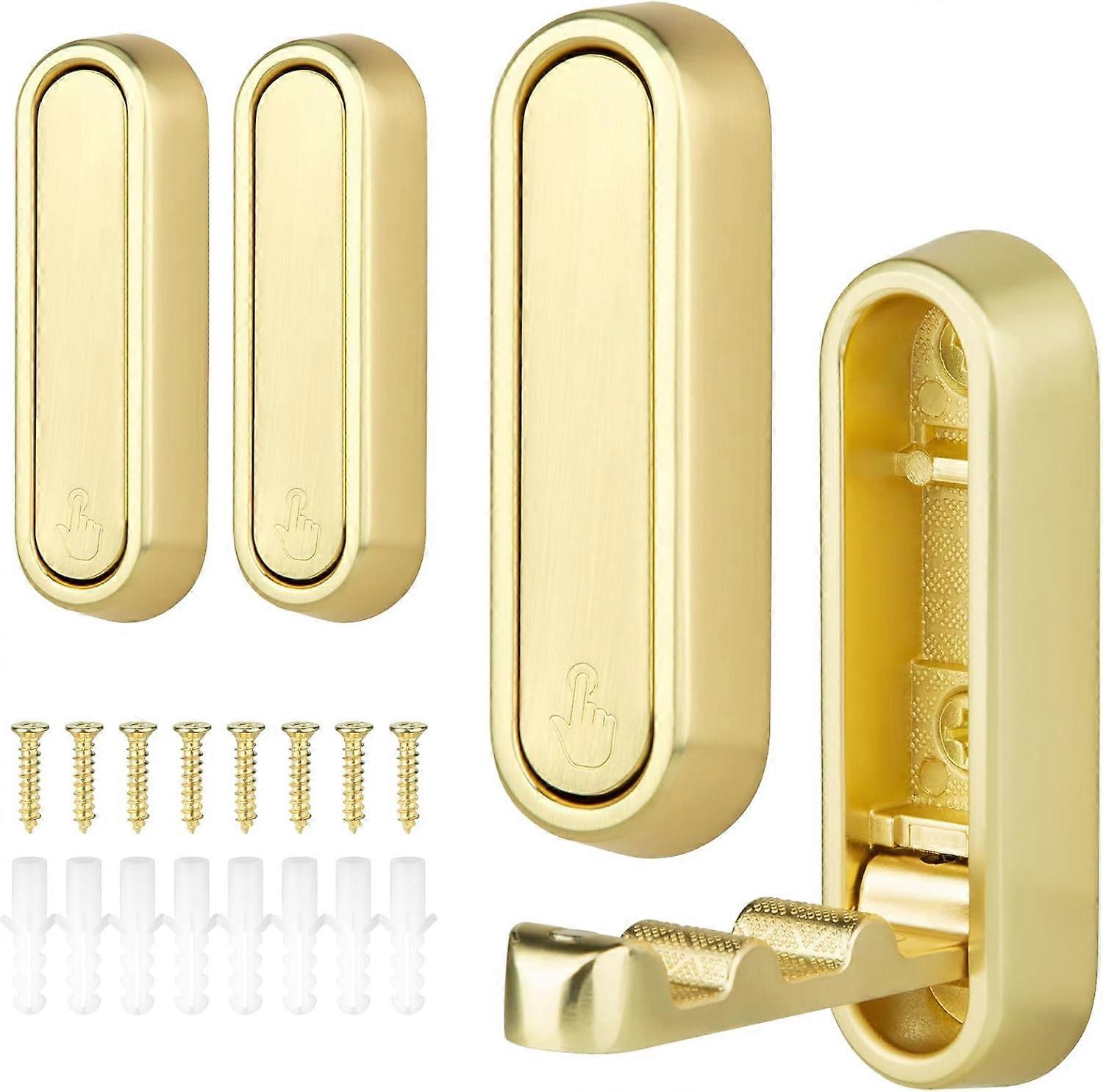 Foldable Gold Wall Hooks, 4 PCS Heavy Duty Folding Coat Hooks for Hanging Coats, Towels, Backpacks, Bags, Brushed, Keys, Invisible Wall Hook