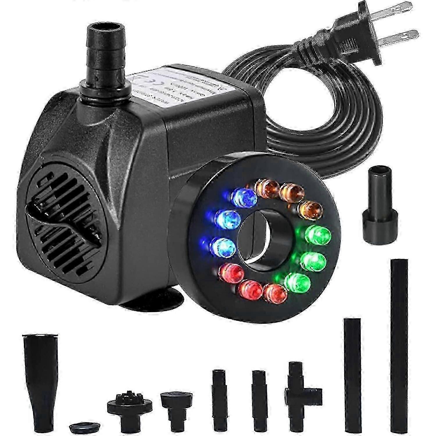 \u200b15W Submersible LED Fountain Pump\xa0- 12-Color Lights with Mushroom Spray Head for Ponds/Aquariums
