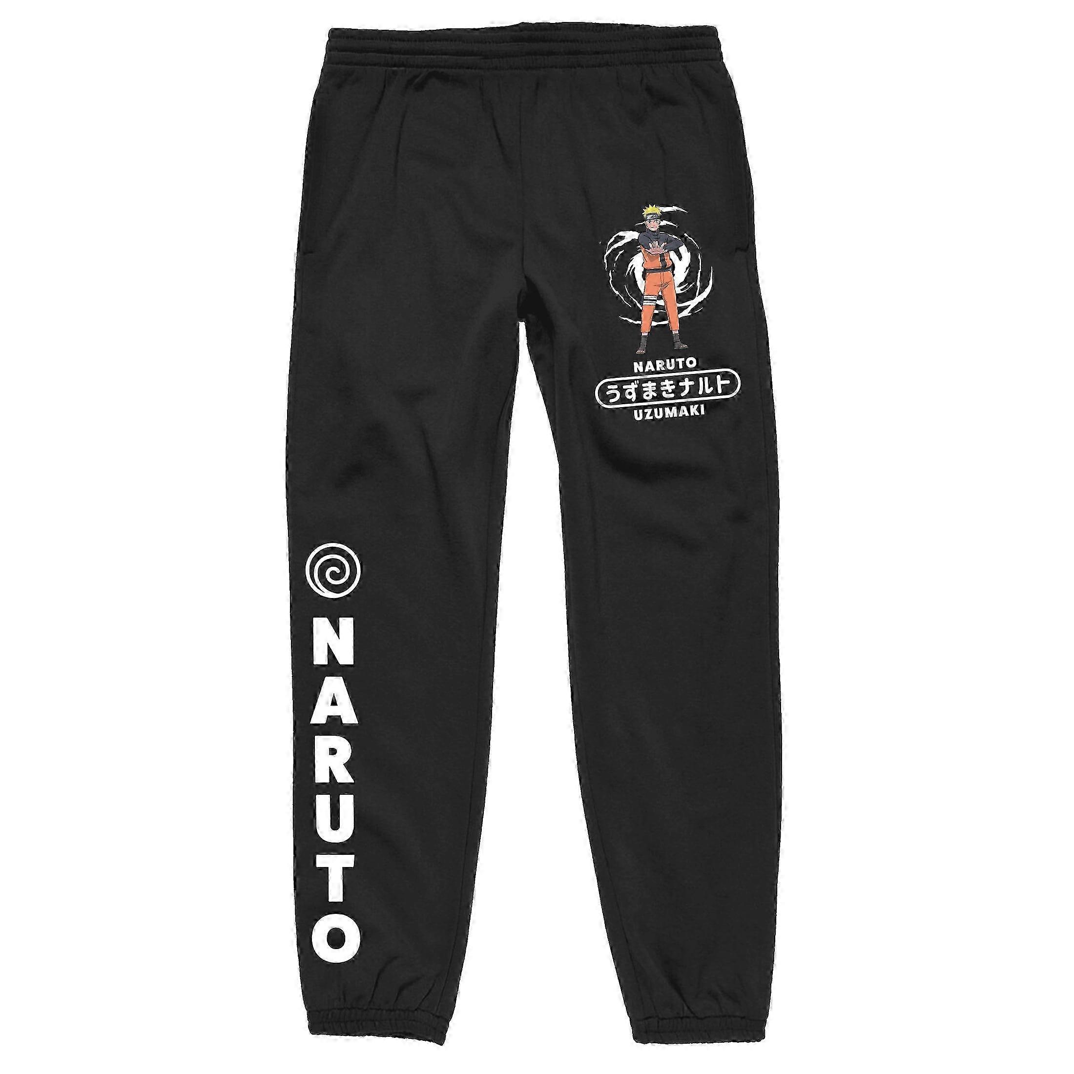 Men's Black Jogger Pants with Uzumaki Family Crest - Small