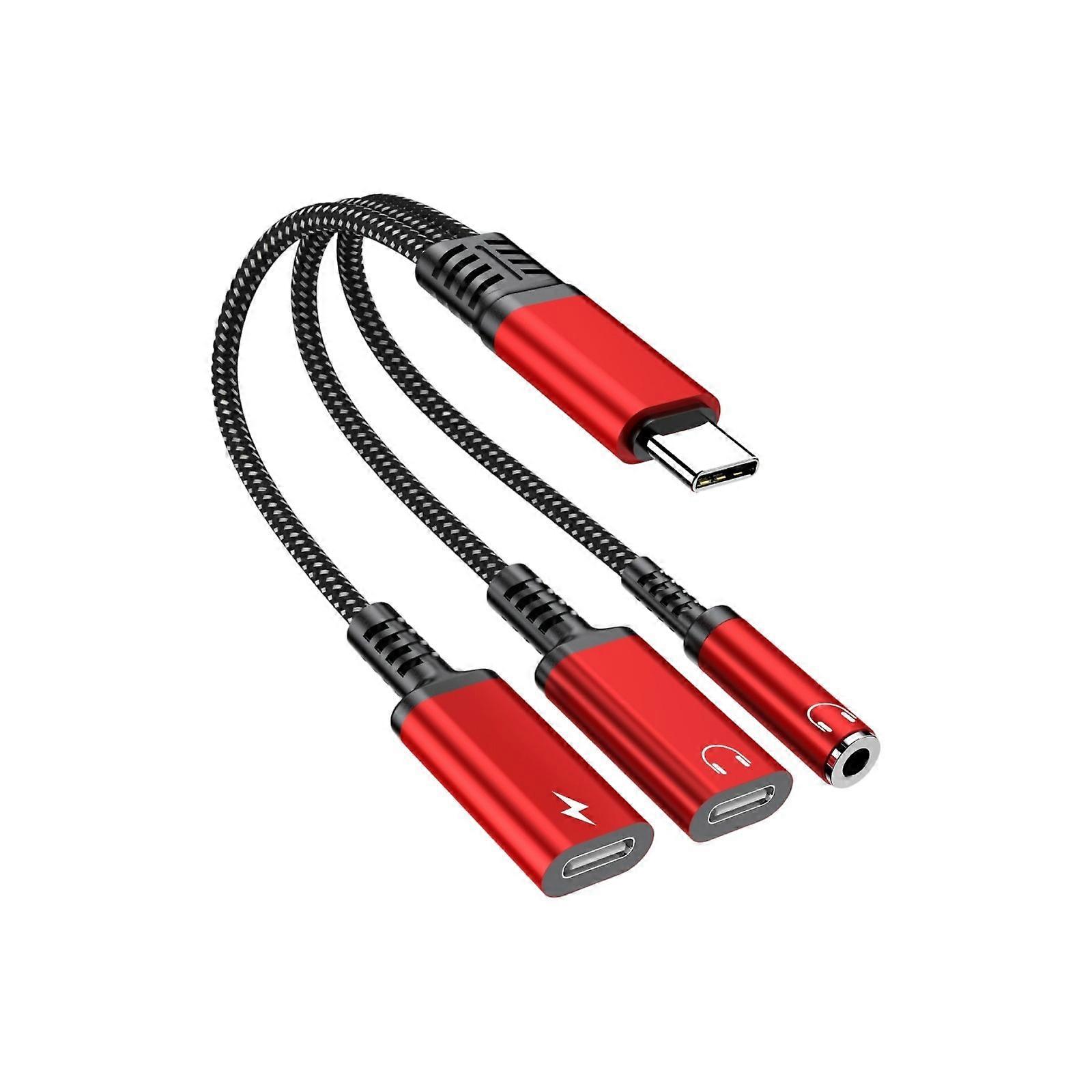 USB C Adapter Fast Charge With Auxiliary Stereo Port Universal Compatibilities For Headphones Smartphones Electronics  Red