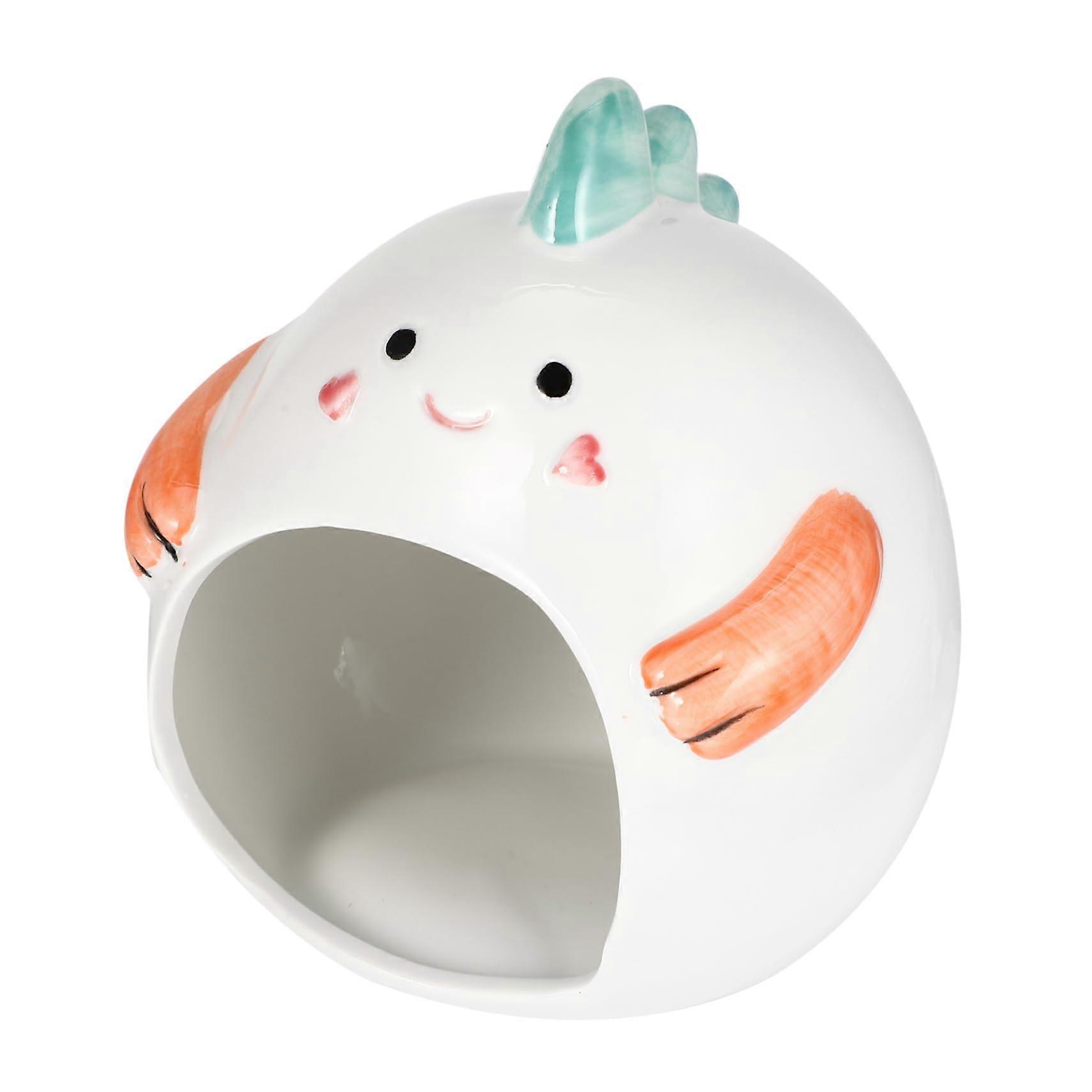 Ceramic Hamster Hideout Cute Cartoon House for Small Pets Durable Soundproof Sleeping & Playing Space