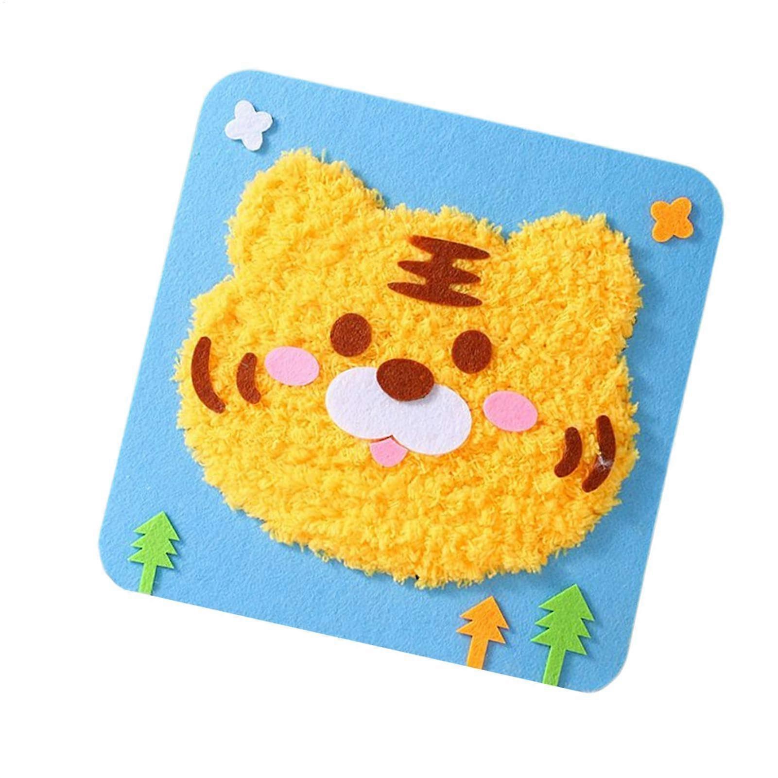 Punchnadel Set, Cartoon Tier Children Wool Painting Kit, Safe Interactive Sewing Set for Beginners, Tiger Design