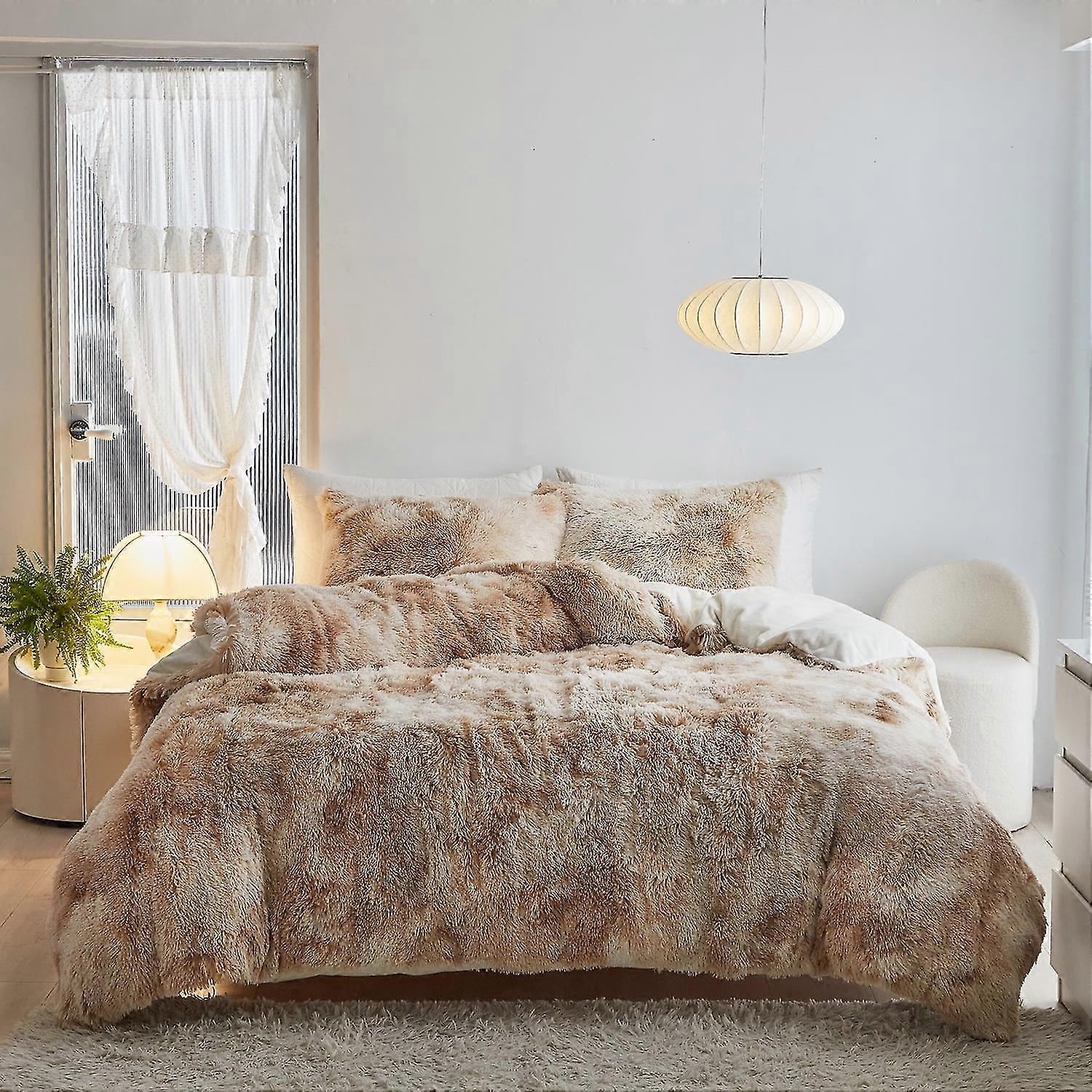 Conjunto de Capa de Edredom Fofa com Fronhas (1 Capa de Edredom + 2 Fronhas) (Tamanho, Ombre Camel)