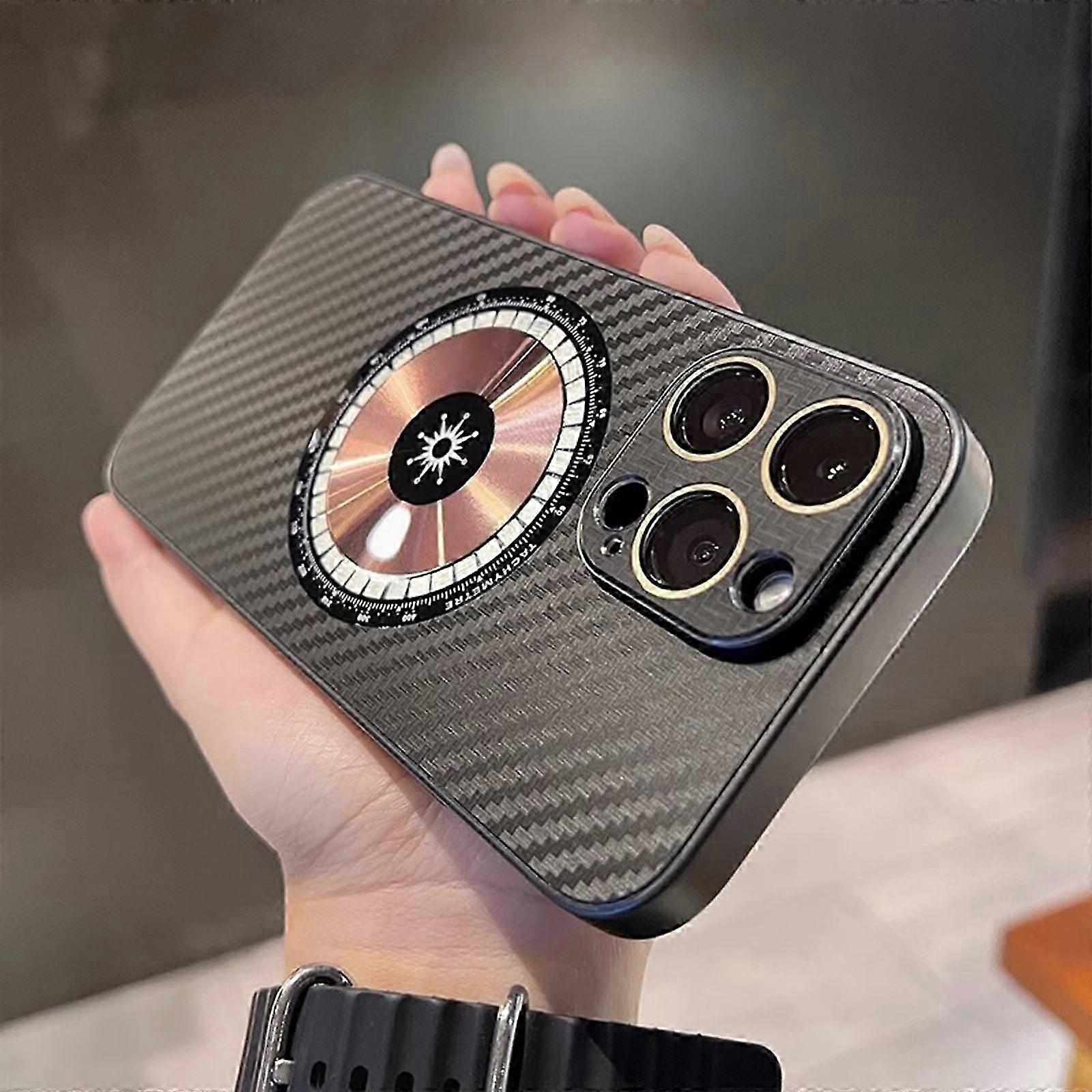 iPhone 15 Pro için Karbon Fiber Manyetik Kılıf, Erkekler Kadınlar için Magsafe ile Uyumlu Kablosuz Şarj