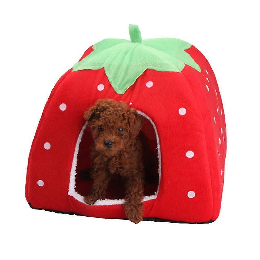 Soft Pet Sleeping Bag - Medium (M) Strawberry Red Soft Fabric Dog Kennel Cat Cave House