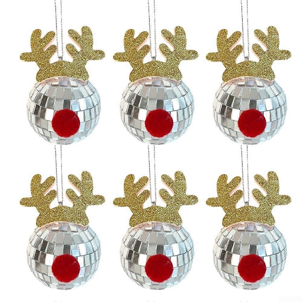Festive Disco Mirrors Deer Antlers Ornaments for Holiday Decoration - 6 Pack, Shiny Glass, 4 Inch, Colorful Design