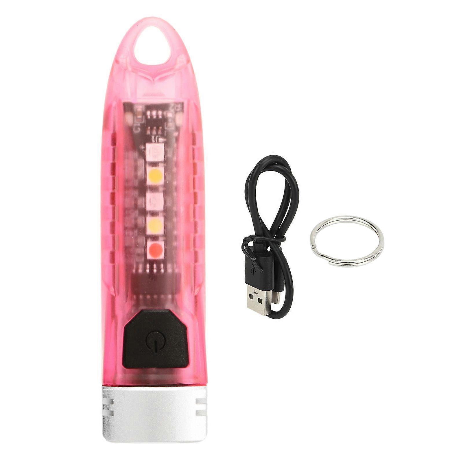 Portable Mini Keychain LED Light Torch Rechargeable IPX6 Type C Small Outdoor Keyring Flashlight 400LM Transparent Pink YMHC