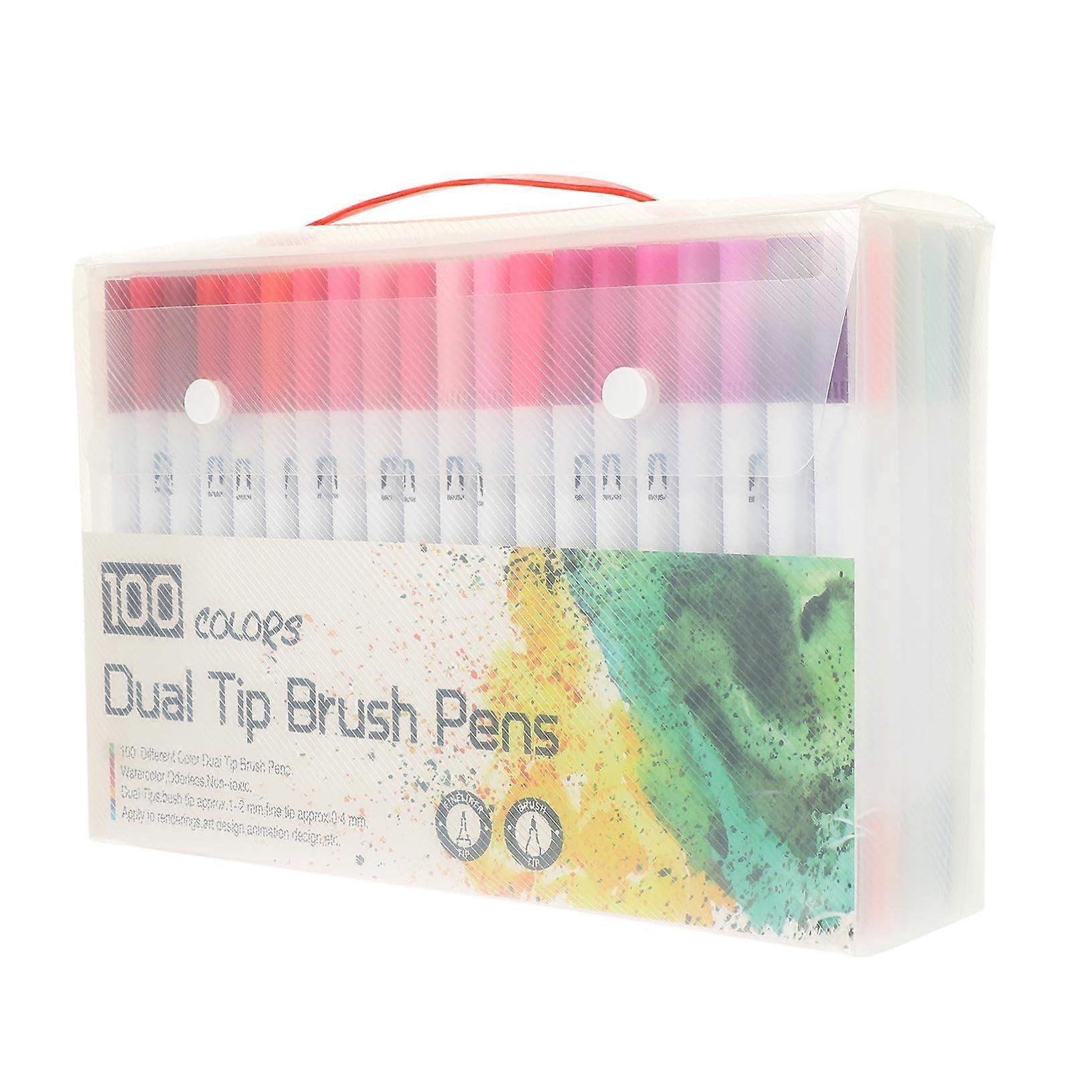 Double-Tip Felt Tip Pens, Dual-Sided Brush and Fine Tip, 100Pcs, Lightweight and Portable for Coloring Books and Writing