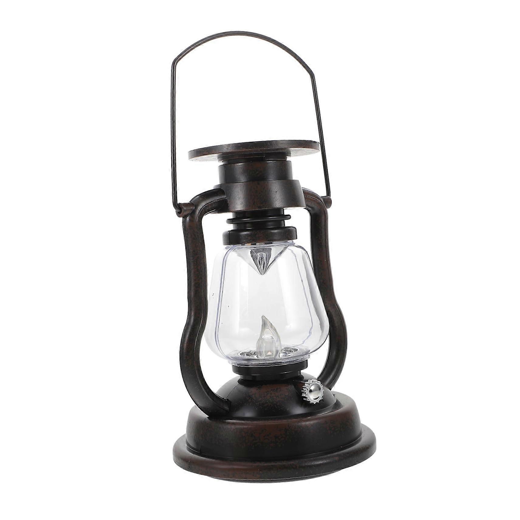 Retro LED Solar Lantern with Flickering Flame Light, Weatherproof Hanging Solar Light for Garden, Patio, and Camping, Rust Color