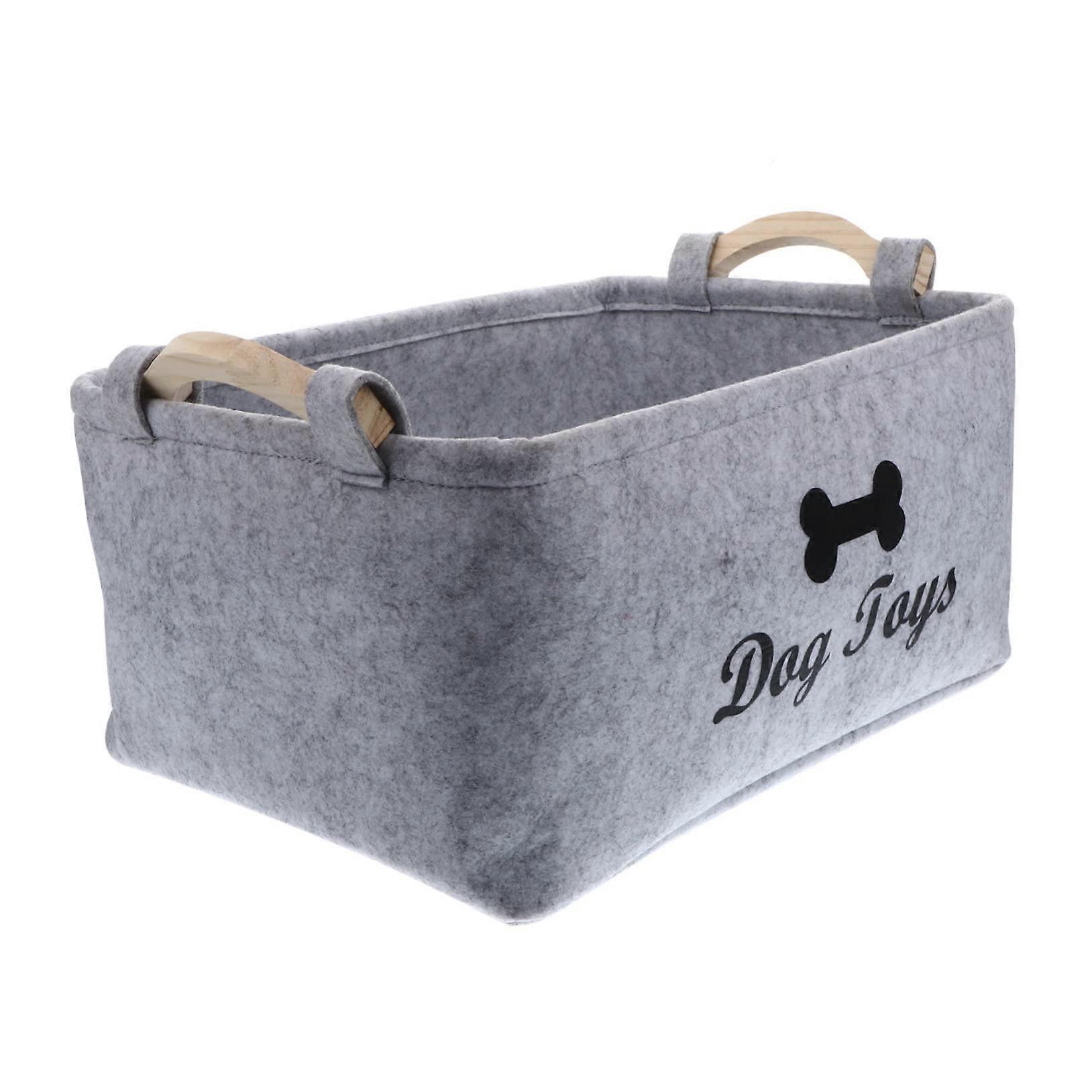 Wooden basket, container, chest, foldable toy handle, felt, cat magazine, multipurpose bone 1 piece Gray.