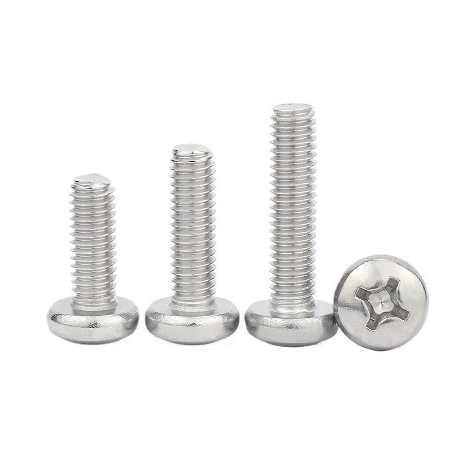 Cross Round Head Screws Set M2-M8, 304 Stainless Steel A2, 2-8 mm Dia, 10 mm Length, 50 Pcs