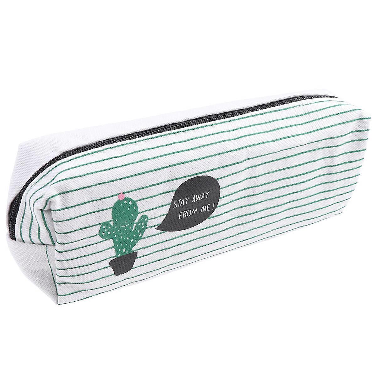 Cactus Canvas Pencil Case Kawaii Stationery Pen Bags School Supplies Octagonal Shape Multi Color 19 x 7 x 5cm 1Pack