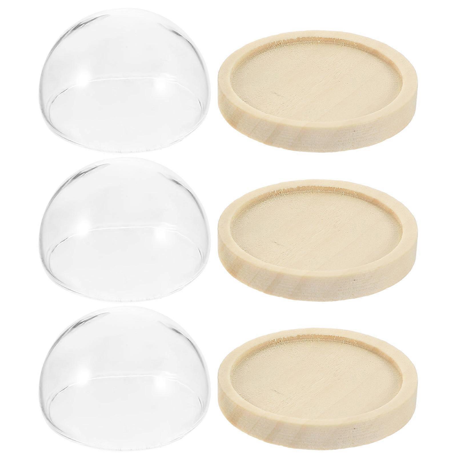 Dome Display Case With Base Miniature Glass For Candle Holder Protection 3Pcs